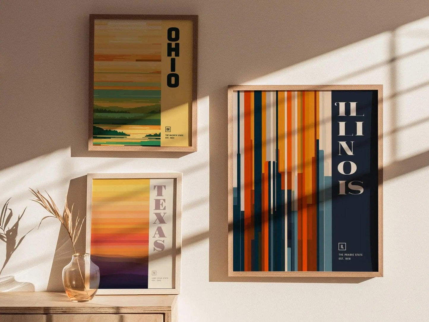 Illinois, the Prairie State Poster - Abstract Cityscape, Colorful Design, Available Framed or Unframed, Ideal for Modern Home Office Decor - Swell Scenes
