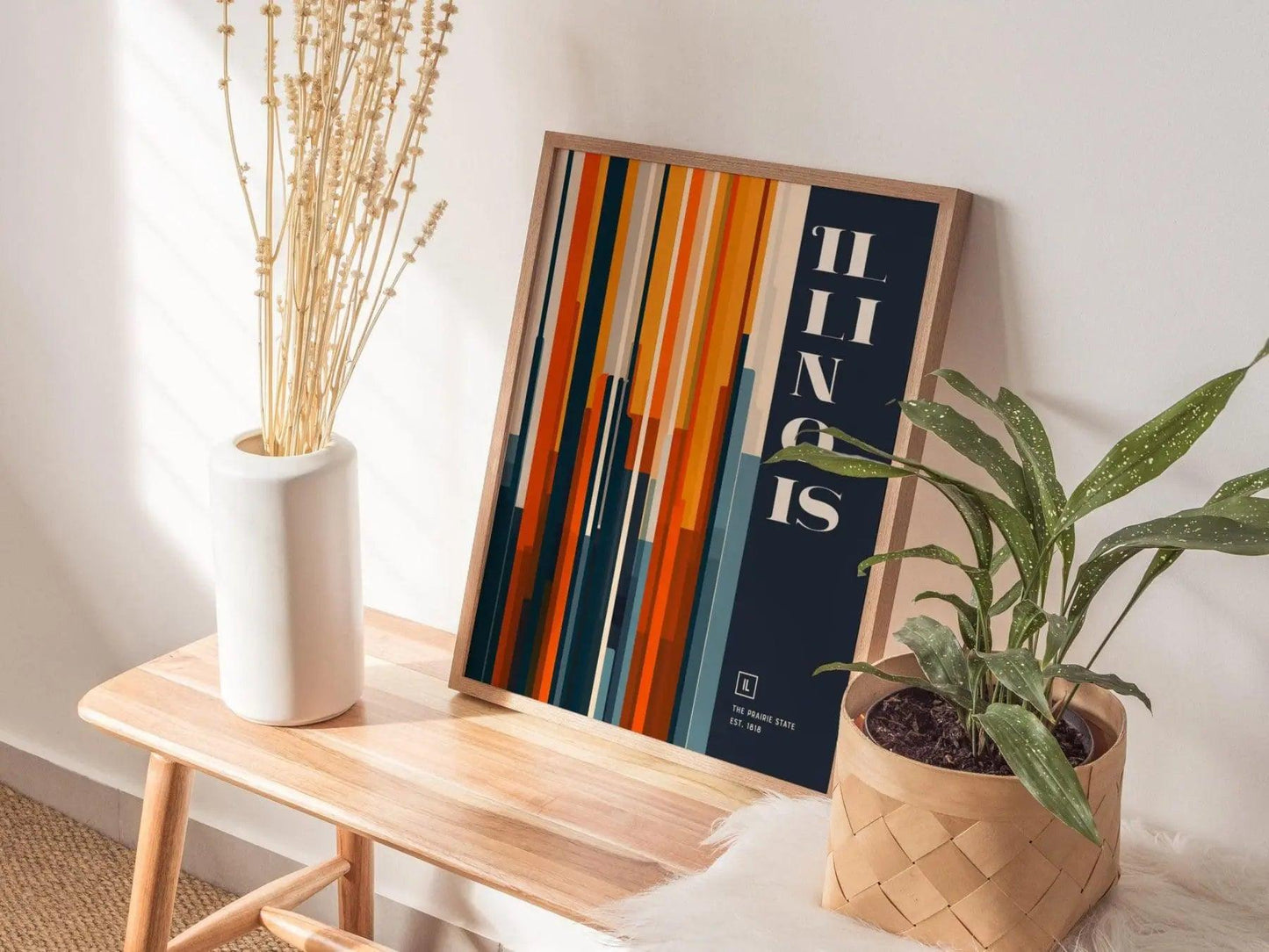 Illinois, the Prairie State Poster - Abstract Cityscape, Colorful Design, Available Framed or Unframed, Ideal for Modern Home Office Decor - Swell Scenes