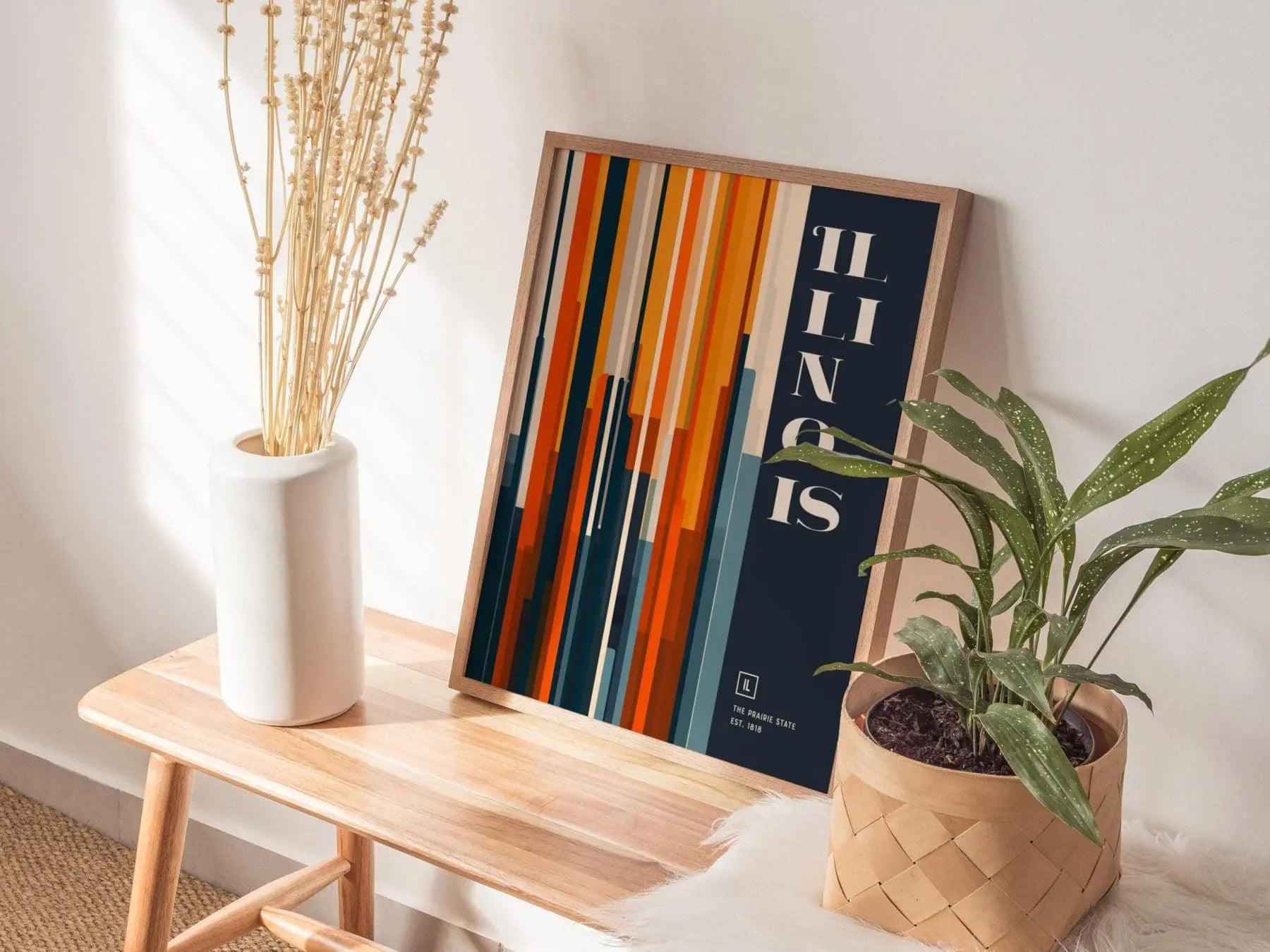 Illinois, the Prairie State Poster - Abstract Cityscape, Colorful Design, Available Framed or Unframed, Ideal for Modern Home Office Decor - Swell Scenes