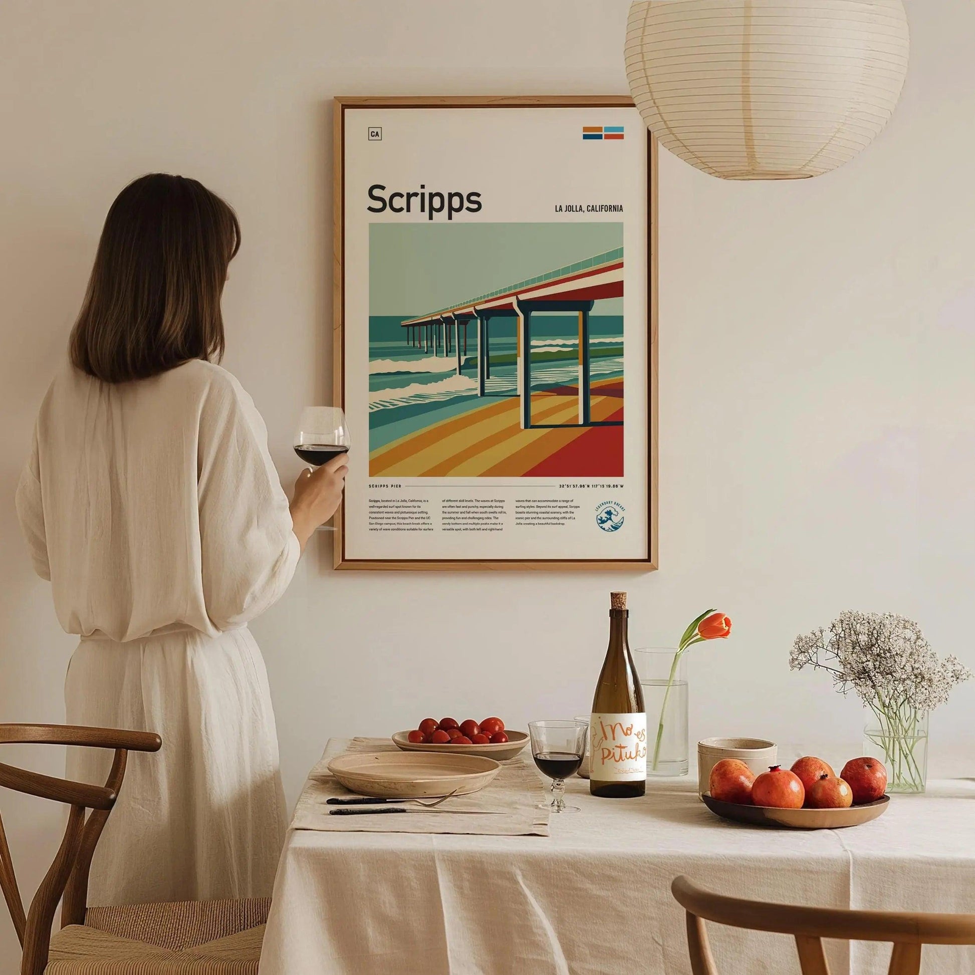 Scripps Pier Surf Spot Framed Poster, La Jolla California Surfer Wall Art, CA Surf Travel Print Beach House Modern Design Surfing Wave Gift - Swell Scenes