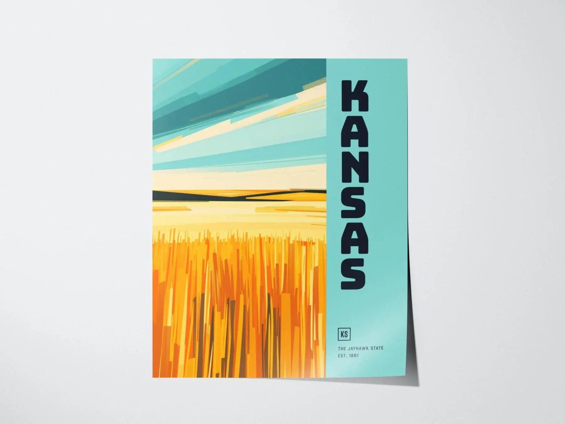 Kansas, The Jayhawk State Poster - Abstract Great Plains Landscape, Available Framed/Unframed, Ideal for Home Decor, Great Kansas Gift - Swell Scenes