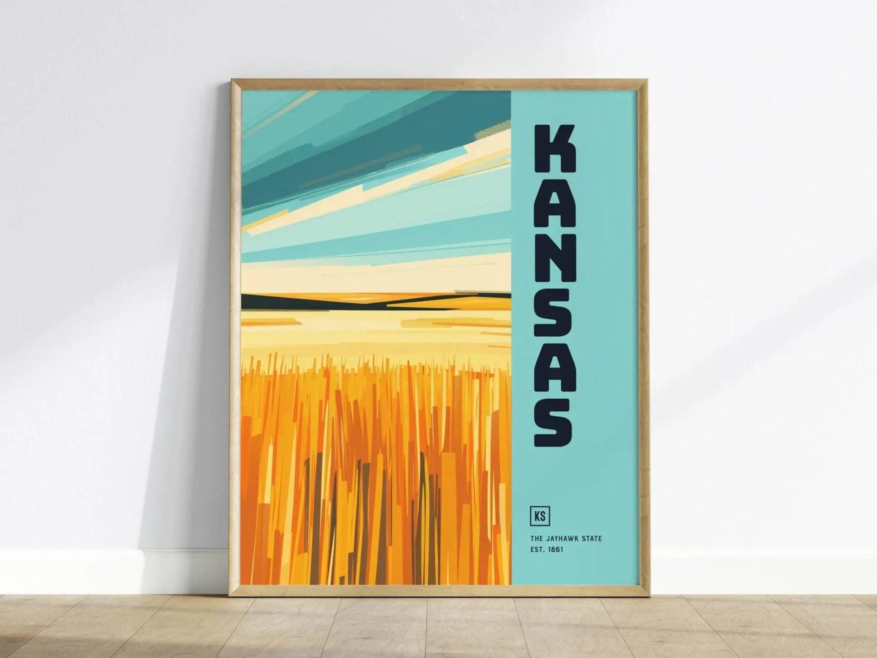 Kansas, The Jayhawk State Poster - Abstract Great Plains Landscape, Available Framed/Unframed, Ideal for Home Decor, Great Kansas Gift - Swell Scenes
