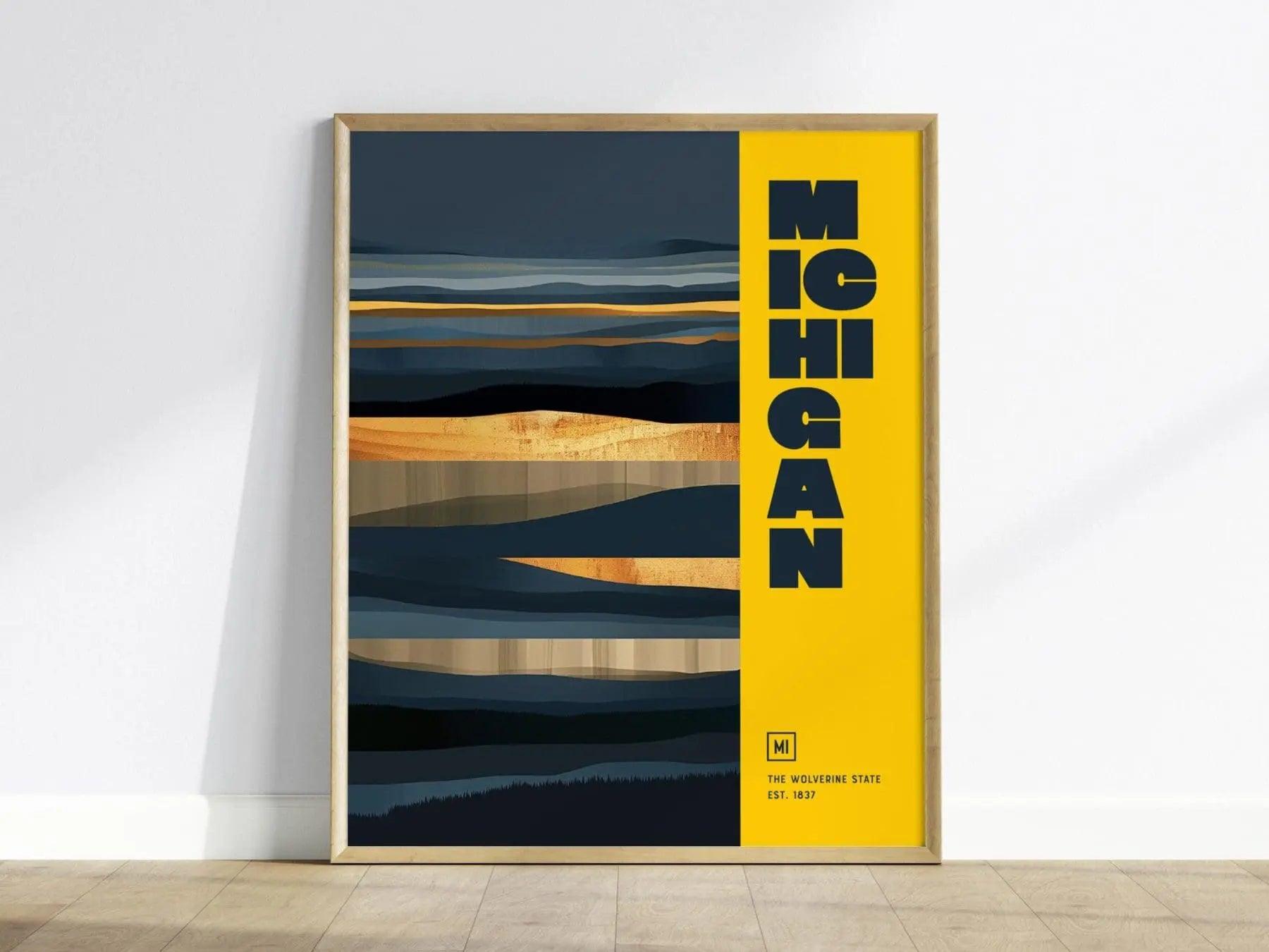 Michigan, The Wolverine State Poster - University of Michigan Colors, Available Framed/Unframed, Great College Pride Gift, Michigan U Decor - Swell Scenes