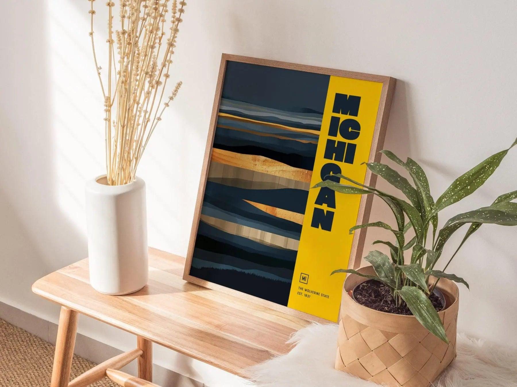 Michigan, The Wolverine State Poster - University of Michigan Colors, Available Framed/Unframed, Great College Pride Gift, Michigan U Decor - Swell Scenes