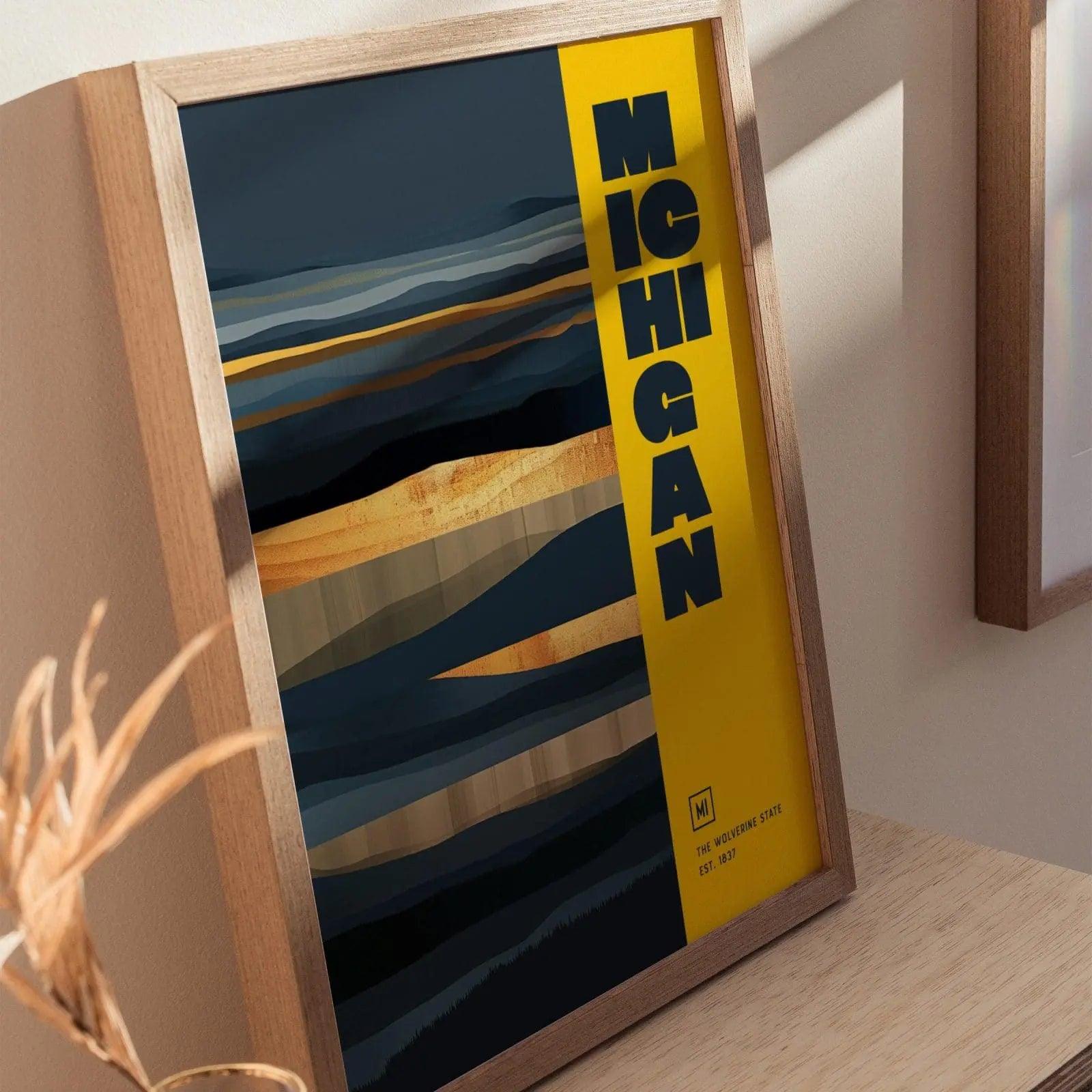 Michigan, The Wolverine State Poster - University of Michigan Colors, Available Framed/Unframed, Great College Pride Gift, Michigan U Decor - Swell Scenes