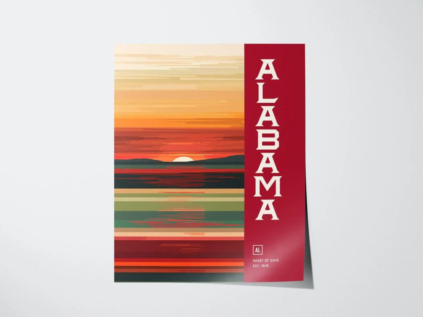 Alabama, Heart of Dixie Poster - Vibrant Auburn Tones Abstract Art, Available Framed/Unframed, Ideal for Home Decor Enthusiasts, Bama Decor - Swell Scenes