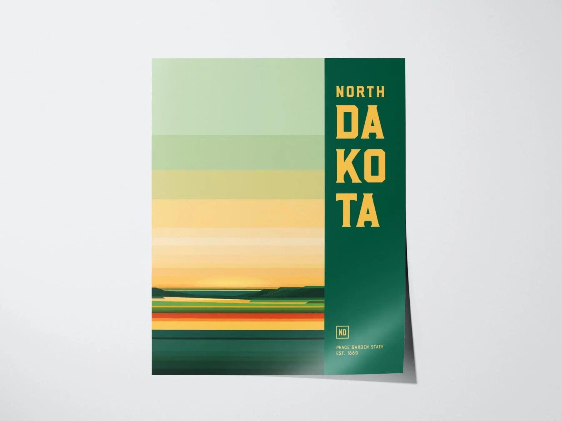 North Dakota, Peace Garden State Poster - Abstract Colorful Landscape Art, Available Framed or Unframed, Ideal North Dakota Decor Gift - Swell Scenes