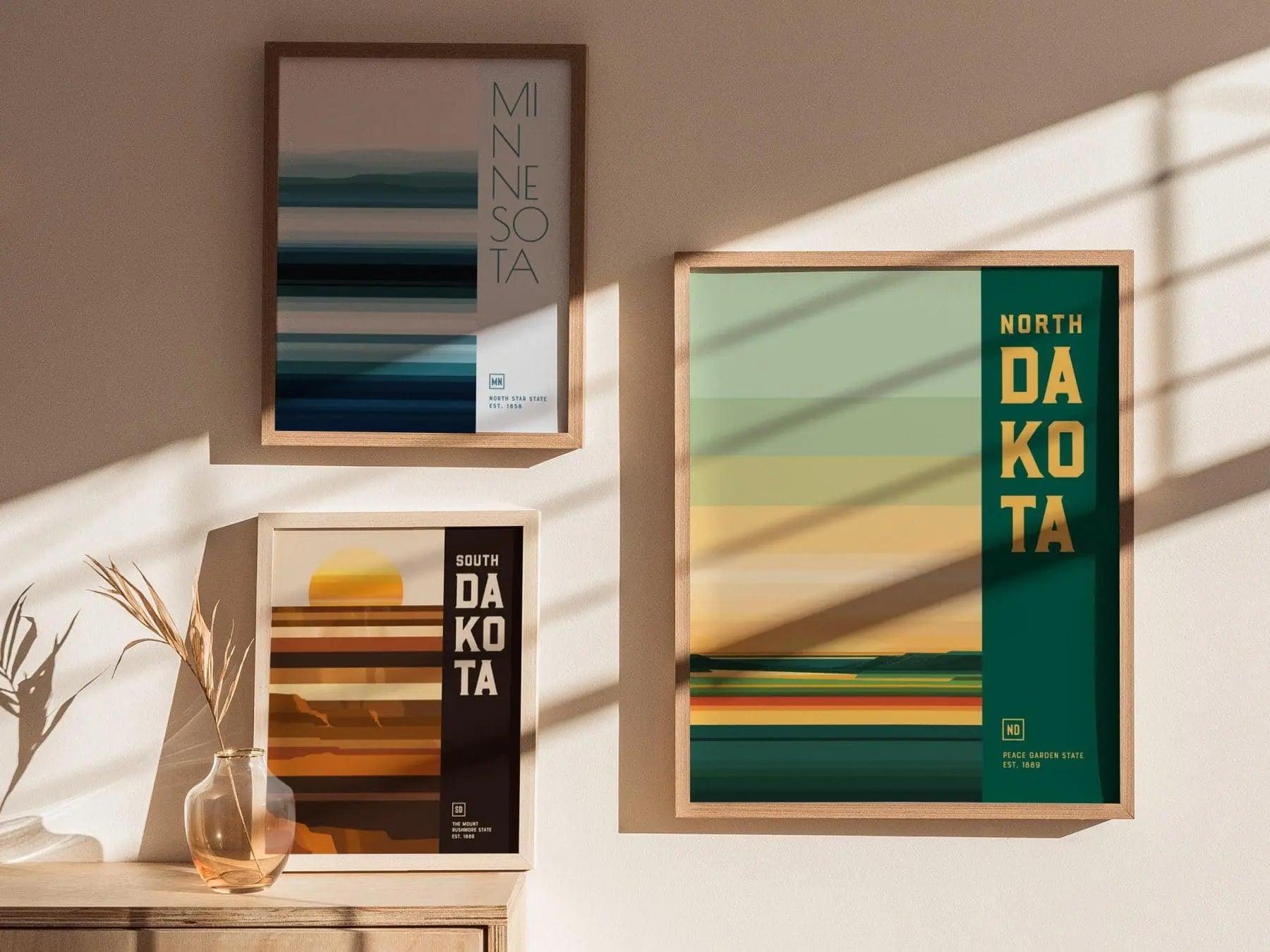 North Dakota, Peace Garden State Poster - Abstract Colorful Landscape Art, Available Framed or Unframed, Ideal North Dakota Decor Gift - Swell Scenes