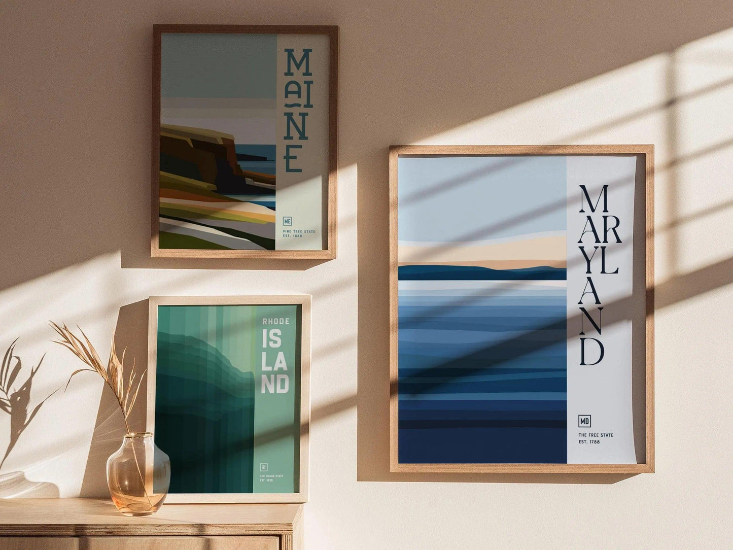 Maryland, The Free State Poster - Abstract Chesapeake Bay Design, Available Framed/Unframed, Ideal for Coastal Decor, Maryland Wall Art - Swell Scenes