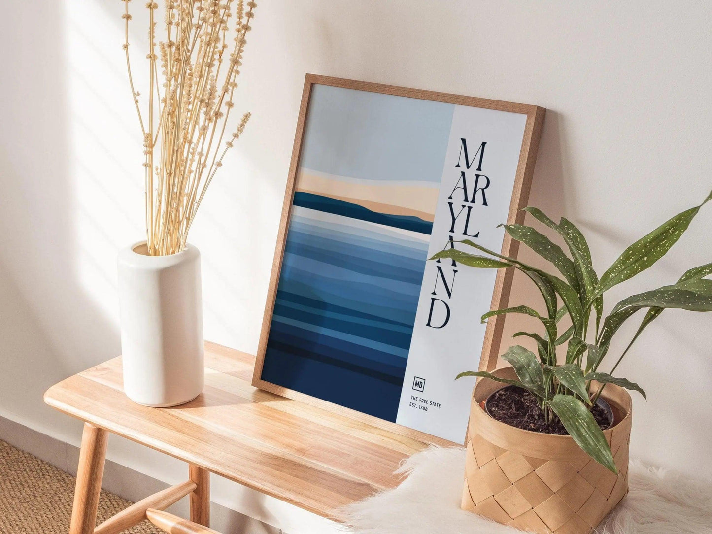 Maryland, The Free State Poster - Abstract Chesapeake Bay Design, Available Framed/Unframed, Ideal for Coastal Decor, Maryland Wall Art - Swell Scenes