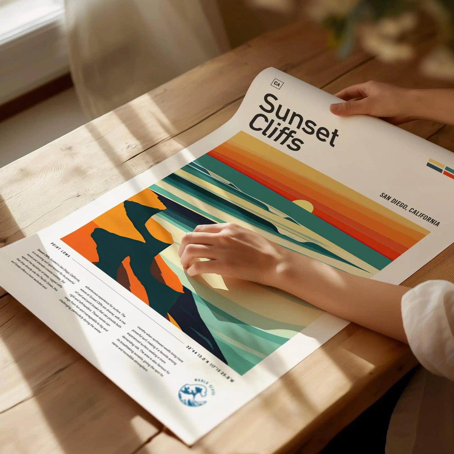 Sunset Cliffs Surf Spot Framed Poster, Ocean Beach California Surfer Wall Art, CA Travel Print Beach House Modern Design Surfing Wave Gift - Swell Scenes