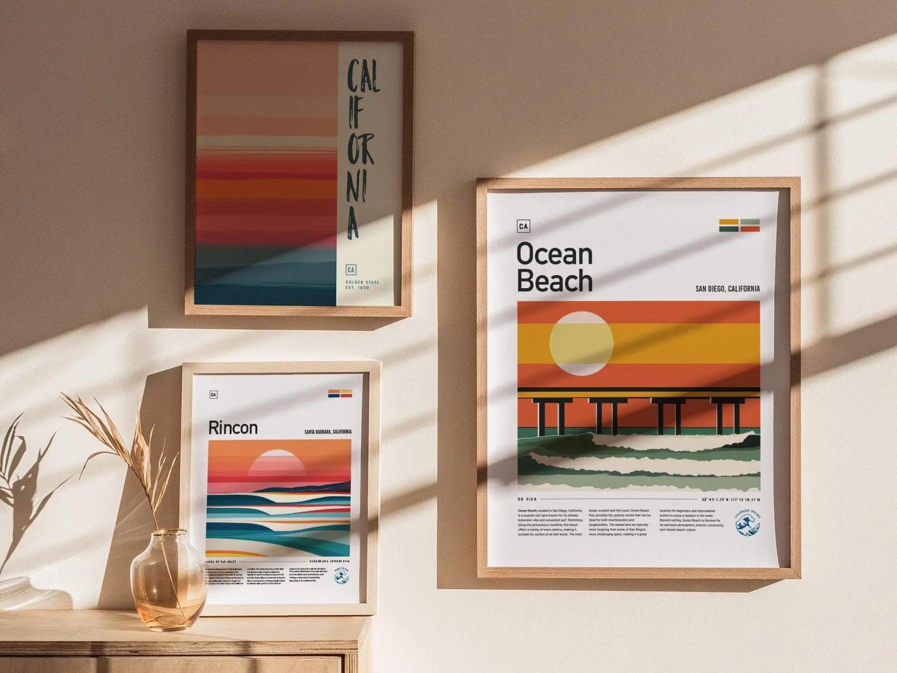 Ocean Beach San Diego Surf Spot Framed Poster, Socal California OB Surfer Wall Art, CA Travel Print House Modern Design Surfing Wave Gift - Swell Scenes