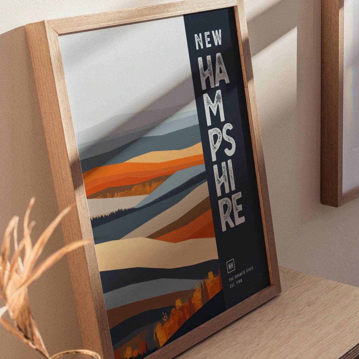 New Hampshire, The Granite State Poster - Abstract Fall Foliage Design, Available Framed/Unframed, Ideal for Home Decor, Chic Home Wall Art - Swell Scenes