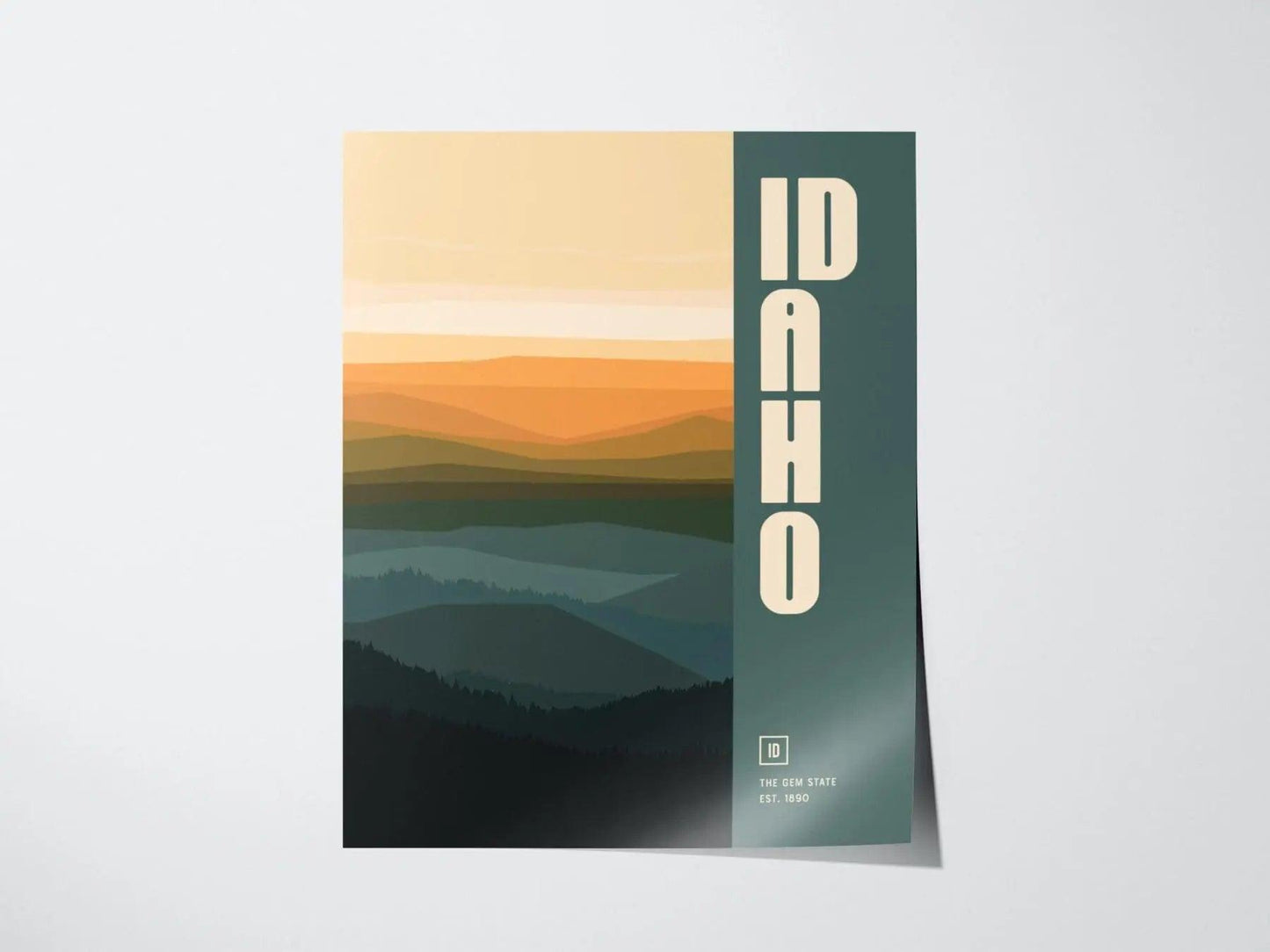 Idaho, The Gem State Abstract Art Poster - Modern Home Decor in Oranges and Blues, Perfect for Minimalist Interiors, Chic Home Decor - Swell Scenes