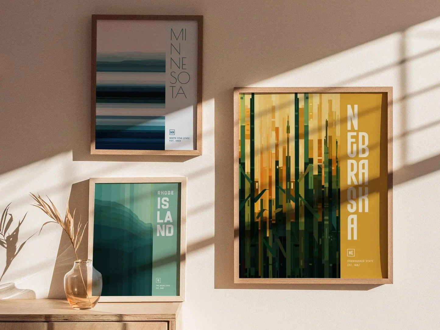 Nebraska, The Cornhusker State Poster - Vibrant Farm Field Abstract, Available Framed/Unframed, Perfect for Home and Office Decor, Wall Art - Swell Scenes