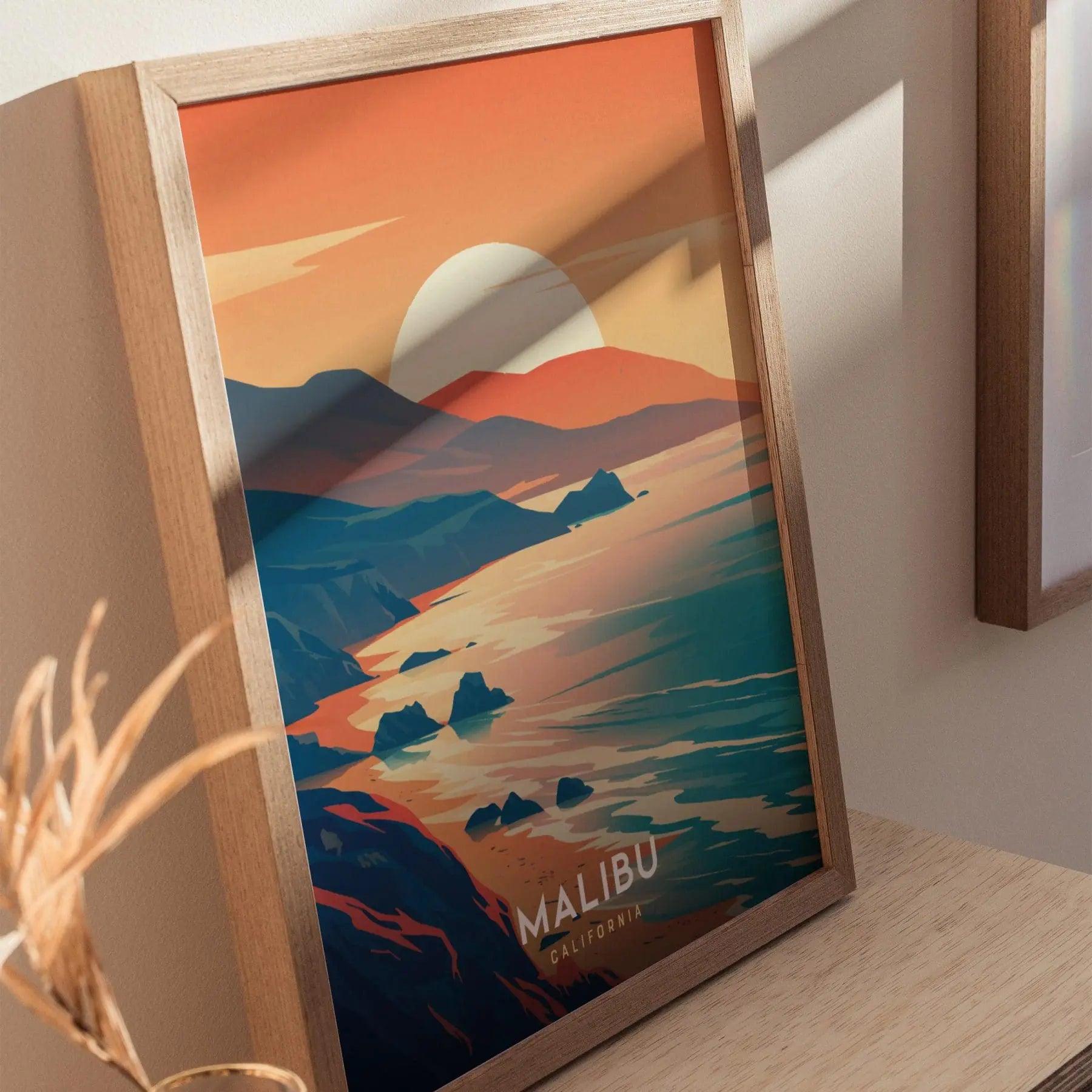 Malibu, California Poster - Abstract Rugged Coastline Art, Available Framed or Unframed, Perfect Coastal Home Decor, Great Office Decor Gift - Swell Scenes