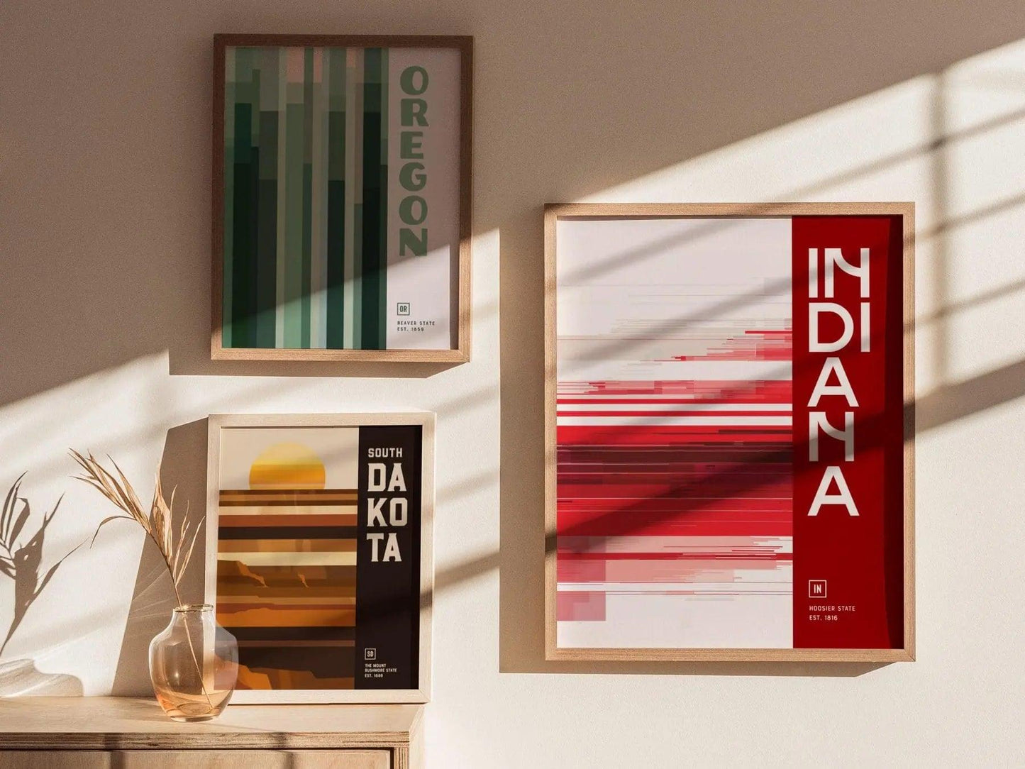 Indiana, The Hoosier State Poster - Abstract Colorful Design, Available Framed/Unframed, Ideal for Home Decor, Great Indiana State Gift - Swell Scenes