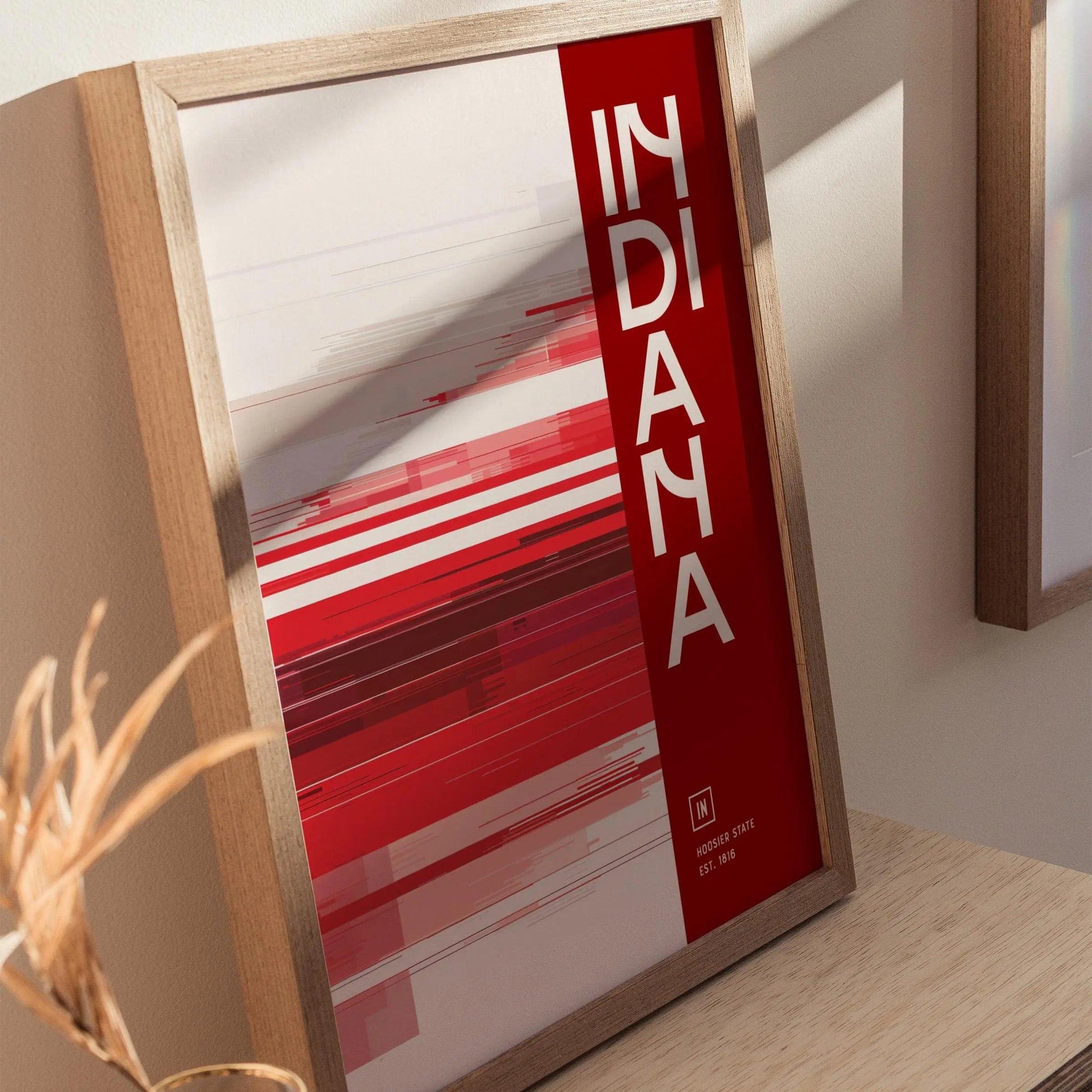 Indiana, The Hoosier State Poster - Abstract Colorful Design, Available Framed/Unframed, Ideal for Home Decor, Great Indiana State Gift - Swell Scenes