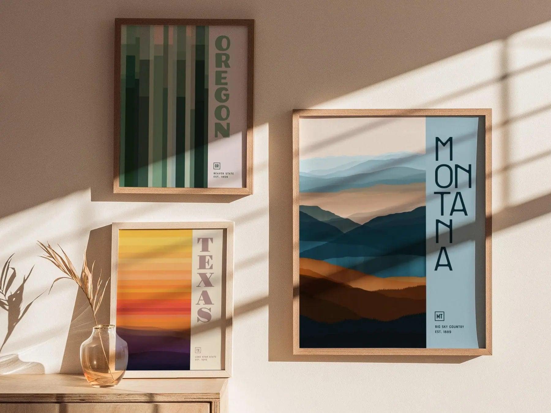 Montana, The Big Sky State Poster - Abstract Mountain Inspired Art, Perfect for Modern or Farmhouse Decor, Perfect Big Sky Gift - Swell Scenes