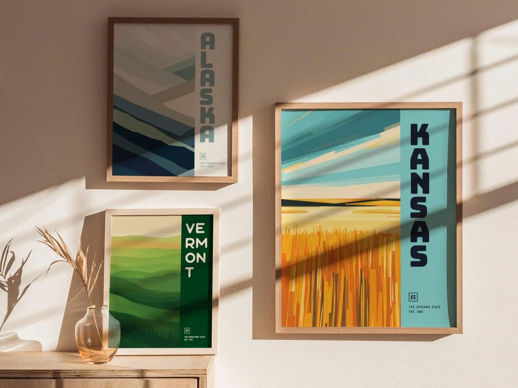 Kansas, The Jayhawk State Poster - Abstract Great Plains Landscape, Available Framed/Unframed, Ideal for Home Decor, Great Kansas Gift - Swell Scenes