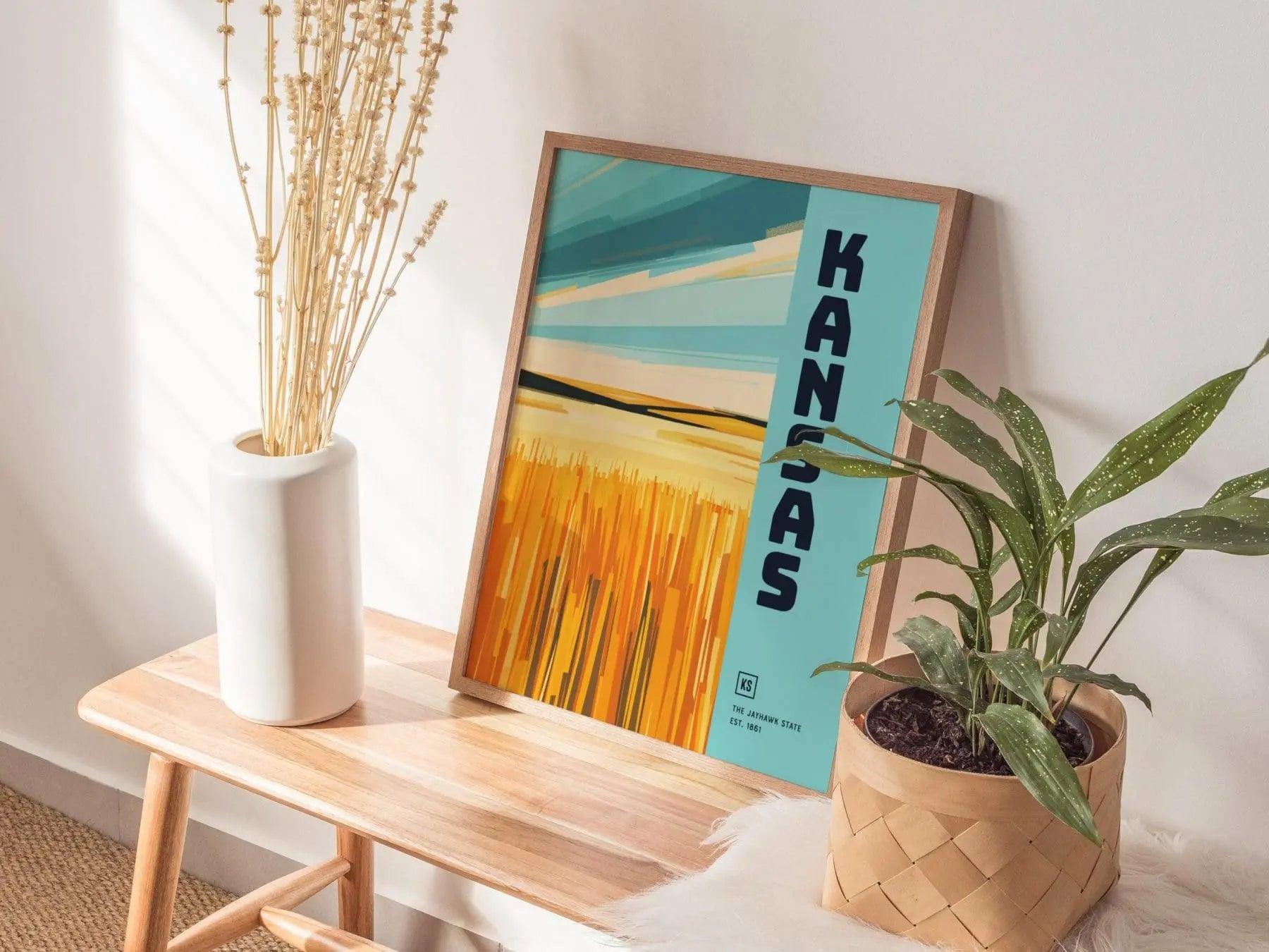 Kansas, The Jayhawk State Poster - Abstract Great Plains Landscape, Available Framed/Unframed, Ideal for Home Decor, Great Kansas Gift - Swell Scenes