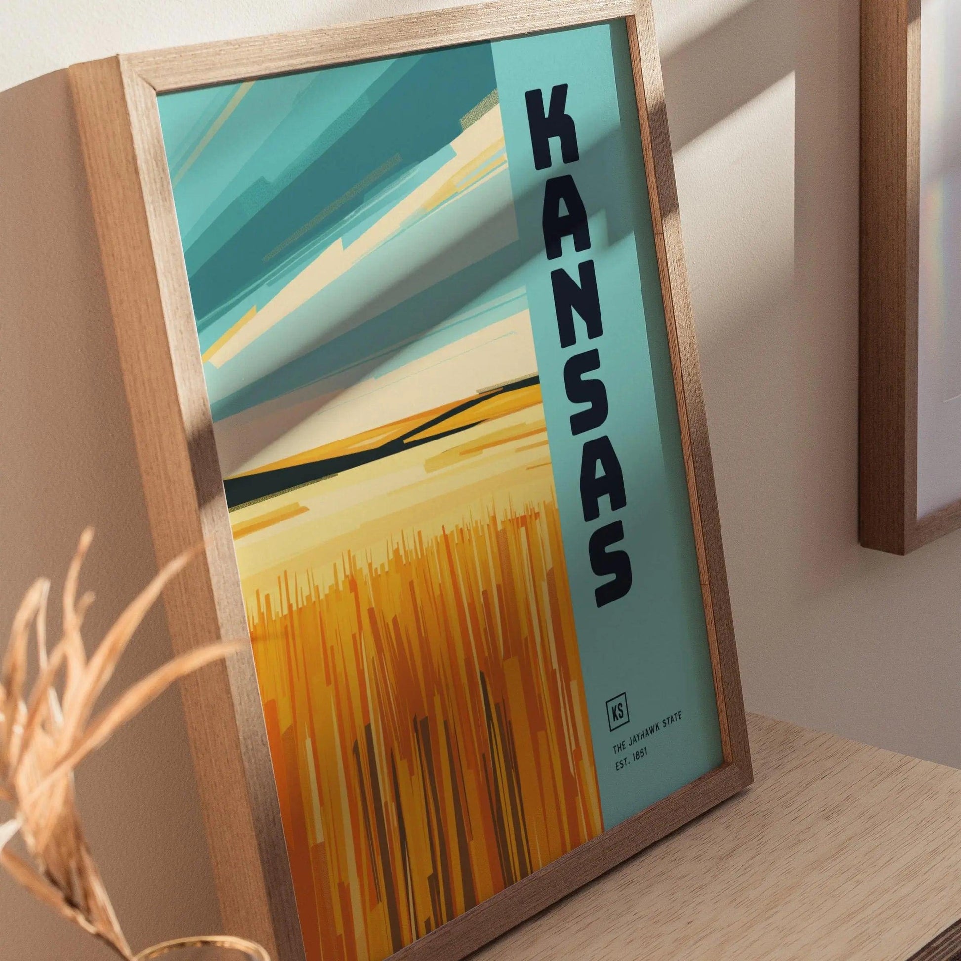 Kansas, The Jayhawk State Poster - Abstract Great Plains Landscape, Available Framed/Unframed, Ideal for Home Decor, Great Kansas Gift - Swell Scenes