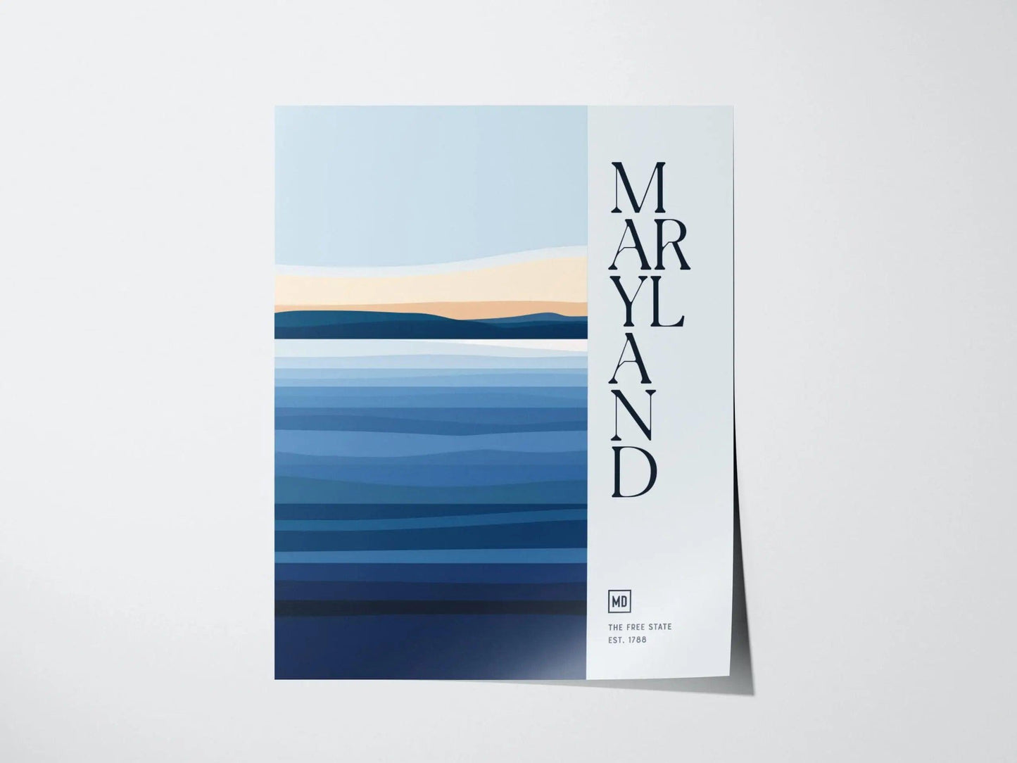 Maryland, The Free State Poster - Abstract Chesapeake Bay Design, Available Framed/Unframed, Ideal for Coastal Decor, Maryland Wall Art - Swell Scenes