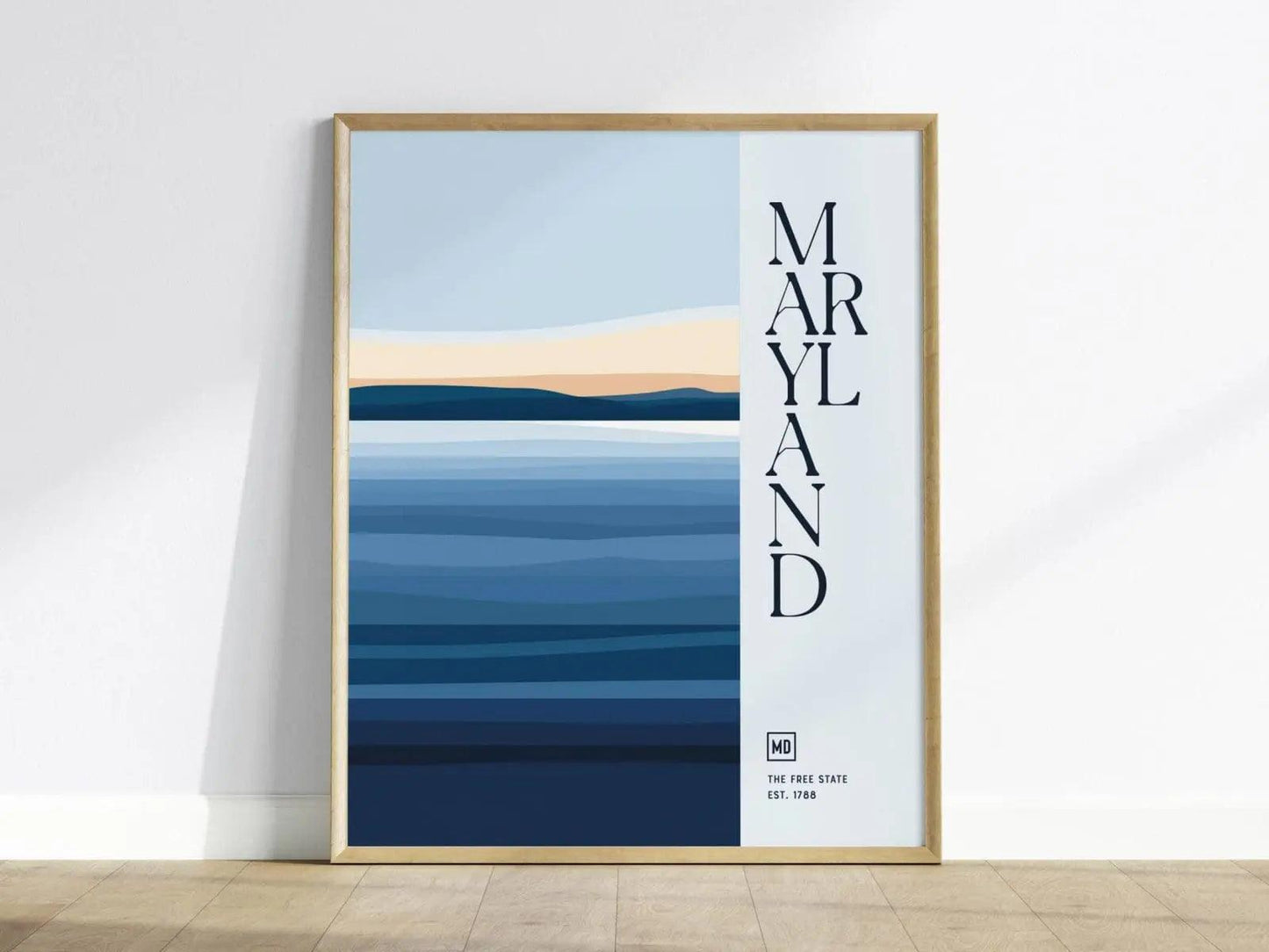 Maryland, The Free State Poster - Abstract Chesapeake Bay Design, Available Framed/Unframed, Ideal for Coastal Decor, Maryland Wall Art - Swell Scenes