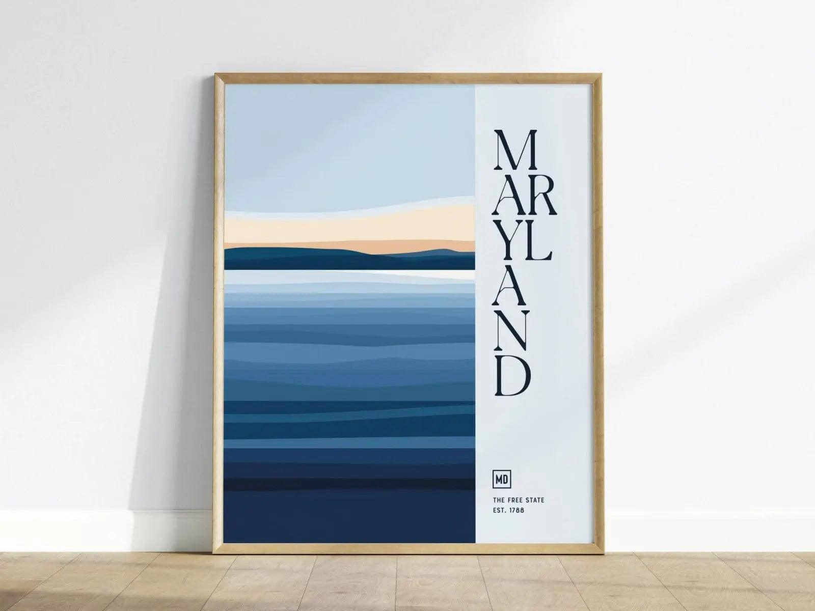 Maryland, The Free State Poster - Abstract Chesapeake Bay Design, Available Framed/Unframed, Ideal for Coastal Decor, Maryland Wall Art - Swell Scenes