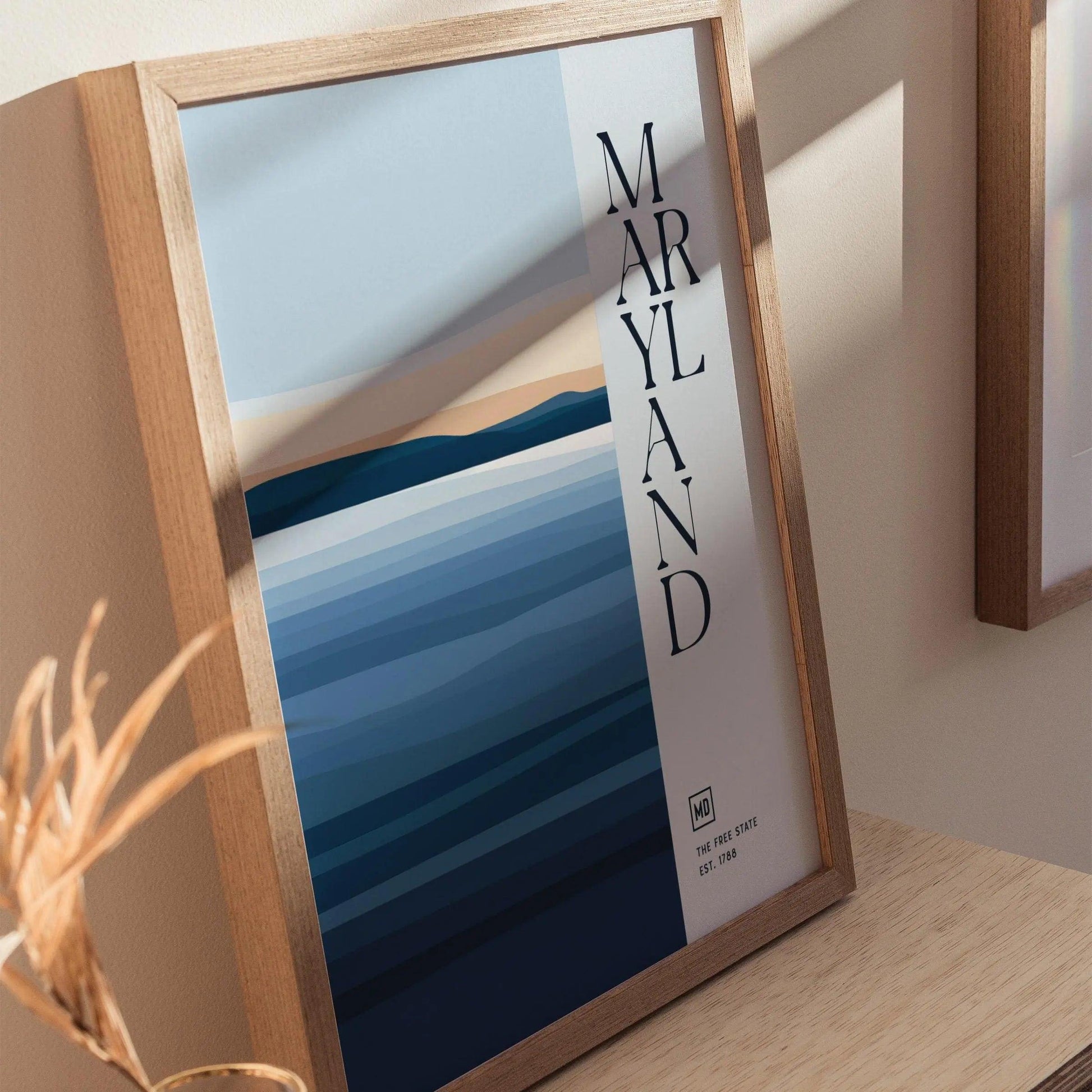 Maryland, The Free State Poster - Abstract Chesapeake Bay Design, Available Framed/Unframed, Ideal for Coastal Decor, Maryland Wall Art - Swell Scenes