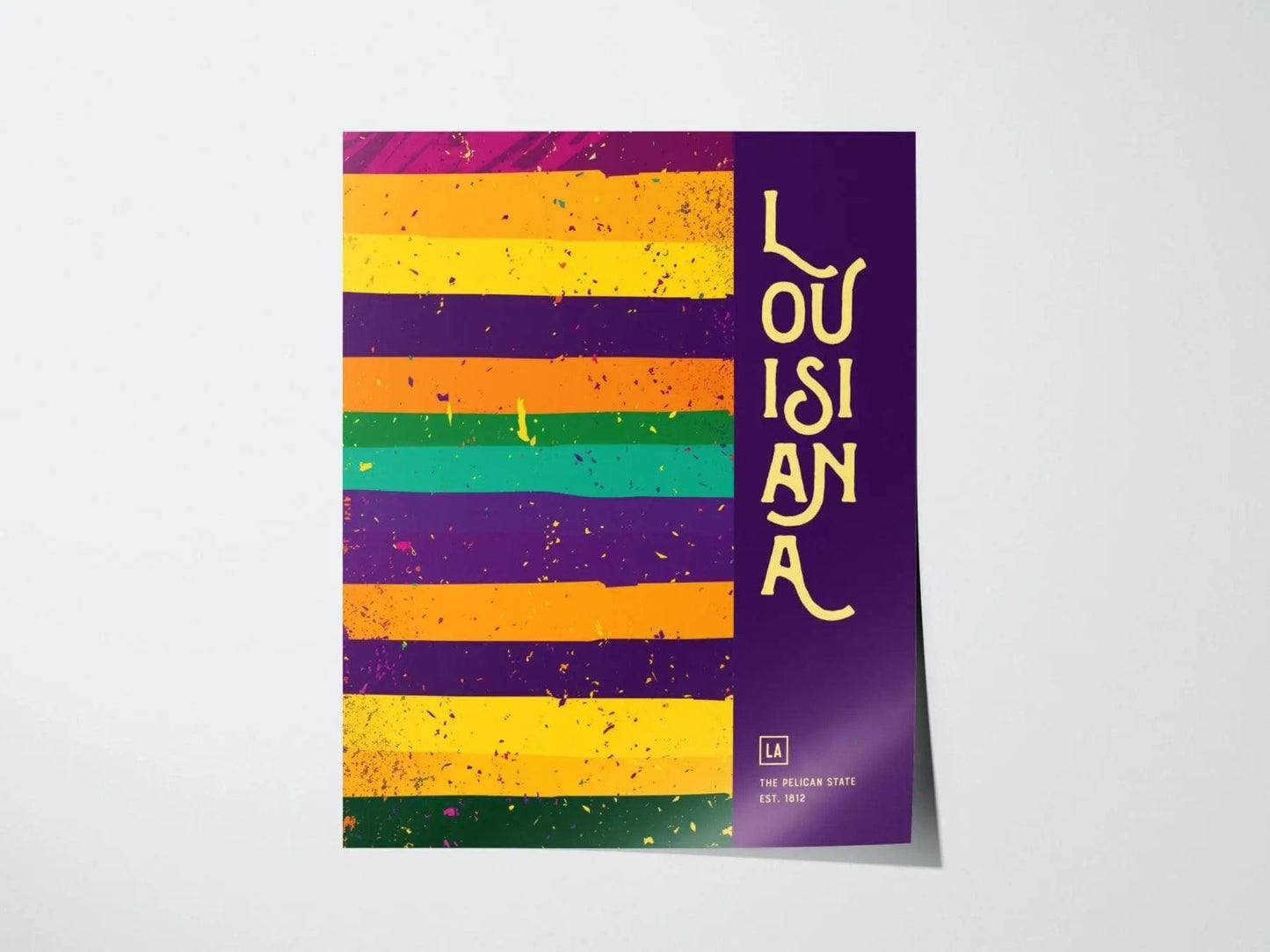 Louisiana, The Pelican State Poster - Vibrant Jazz and Mardi Gras Abstract Art, Framed/Unframed, Great Gift for Jazz Fans, Mardi Gras Decor - Swell Scenes