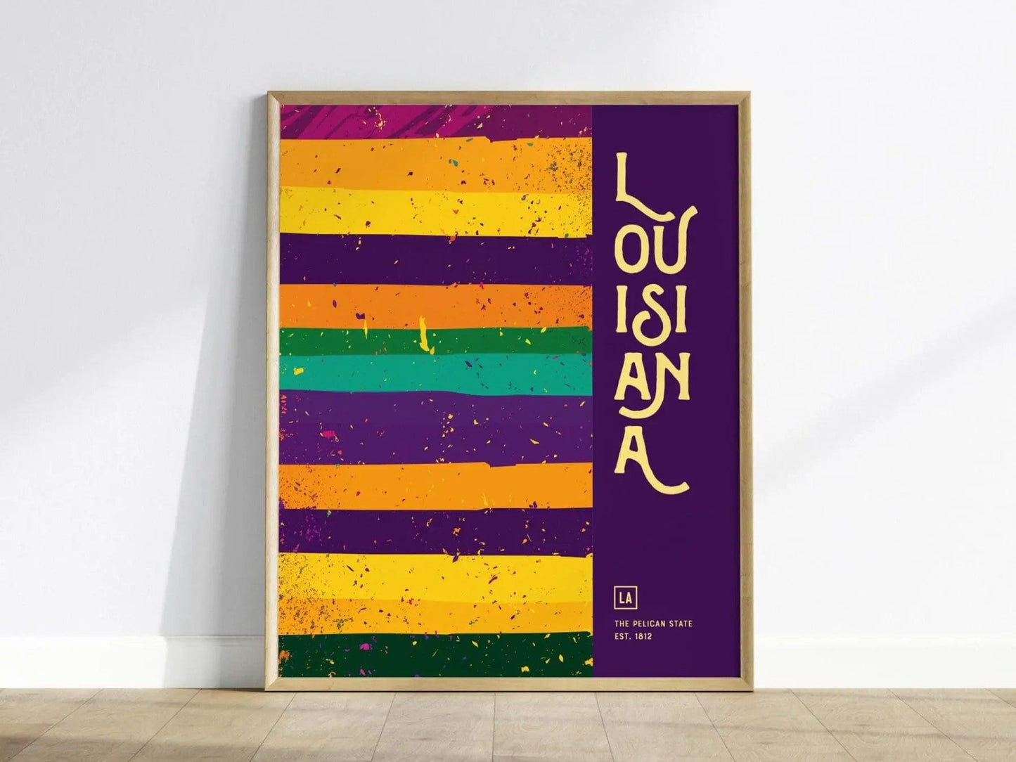 Louisiana, The Pelican State Poster - Vibrant Jazz and Mardi Gras Abstract Art, Framed/Unframed, Great Gift for Jazz Fans, Mardi Gras Decor - Swell Scenes