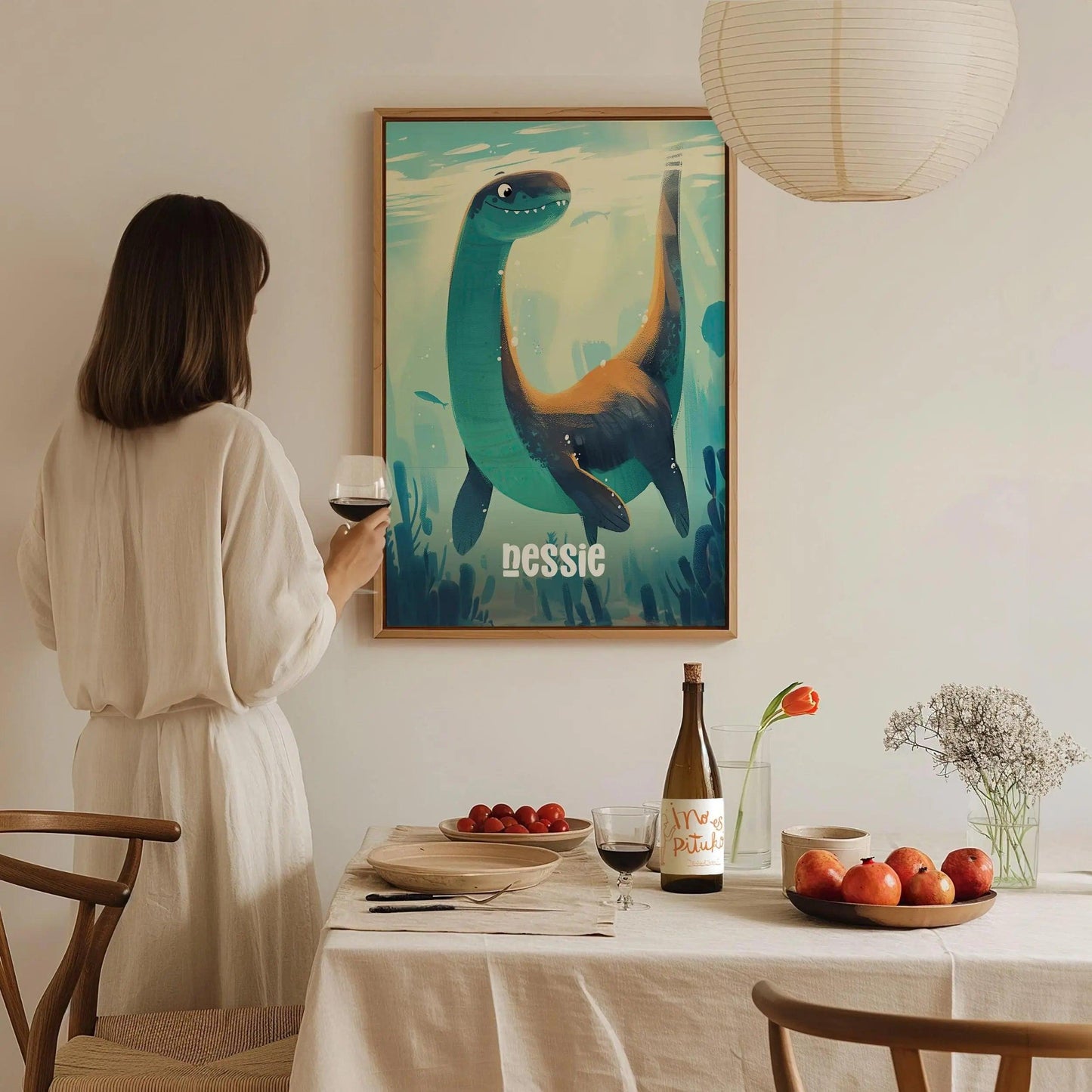 Nessie Cute Cryptids Wall Art Series | Loch Ness Monster Kids Room Framed Poster | Children's Illustration Toddler Boys Bedroom Nursery Print Set - Swell Scenes