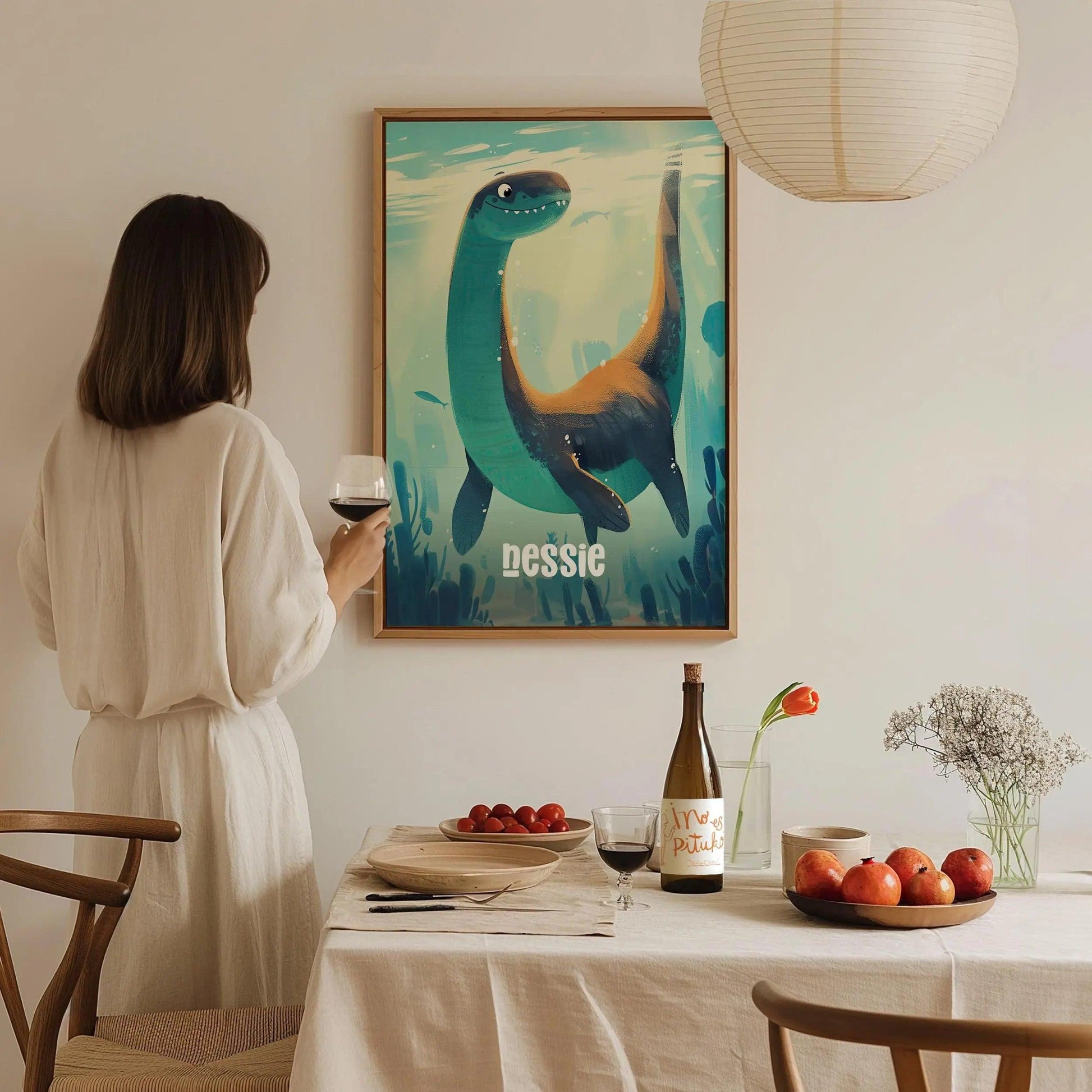 Nessie Cute Cryptids Wall Art Series | Loch Ness Monster Kids Room Framed Poster | Children's Illustration Toddler Boys Bedroom Nursery Print Set - Swell Scenes