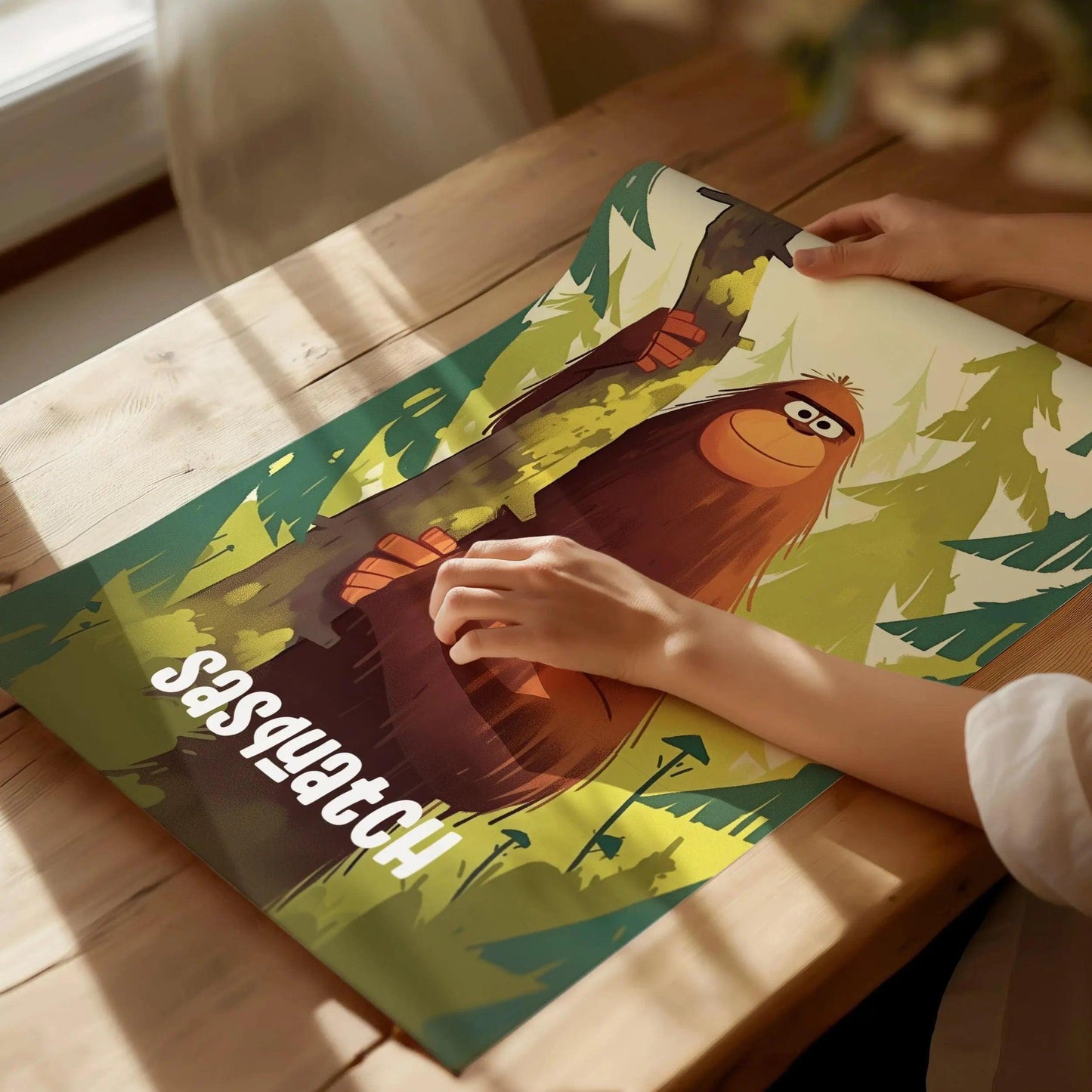 Sasquatch Cute Cryptids Wall Art Series | Bigfoot Kids Room Framed Poster| Children's Illustration Toddler Boys Bedroom Nursery Print - Swell Scenes