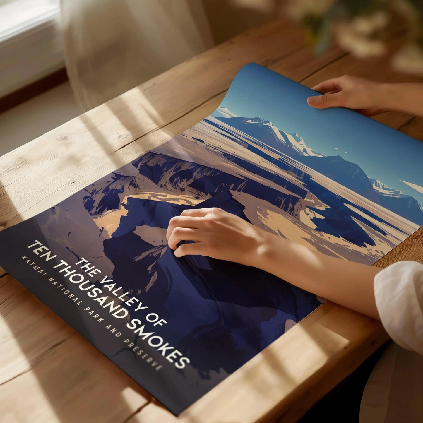 Katmai Valley of Ten Thousand Smokes poster in showing Alaska volcanic ash valley wilderness landscape