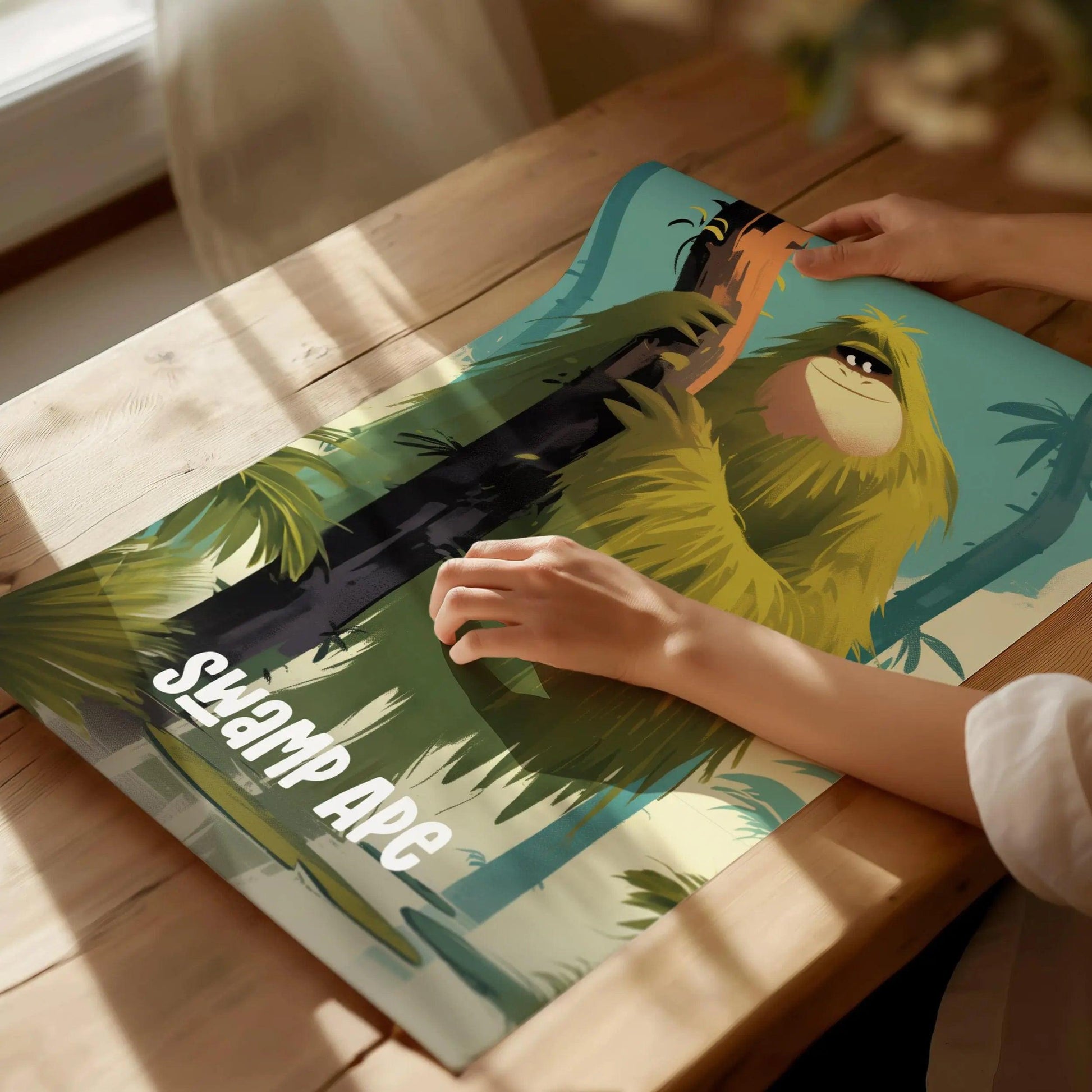 Swamp Ape Cute Cryptids Wall Art Series | Florida Bigfoot Kids Room Framed Poster | Children's Illustration Toddler Boys Bedroom Nursery Print - Swell Scenes