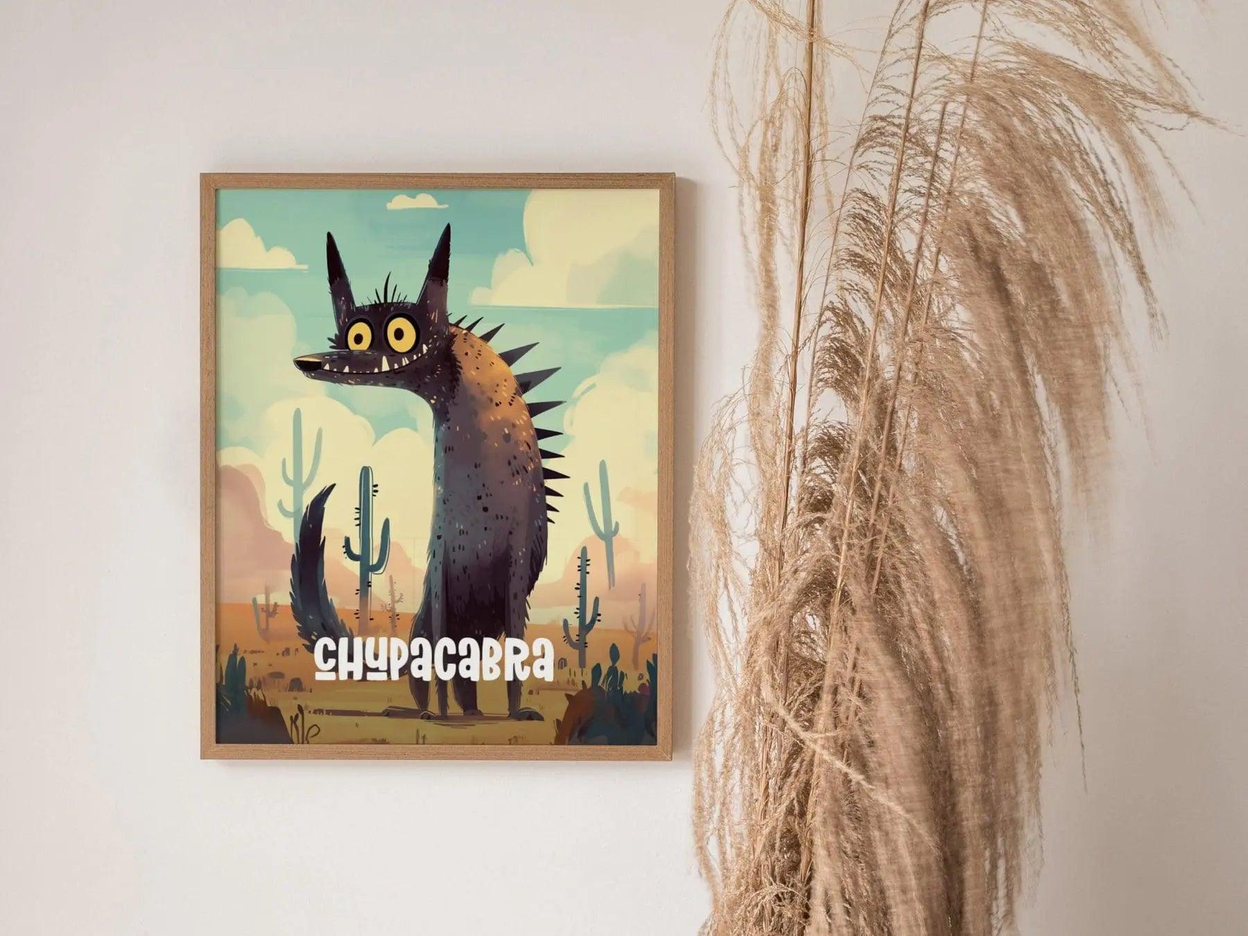 Chupacabra Cute Cryptids Wall Art Series | Fun Kids Room Framed Poster | Toddler Boys Bedroom Child's Nursery Print | Southwest Cryptozoology Myth Lore - Swell Scenes