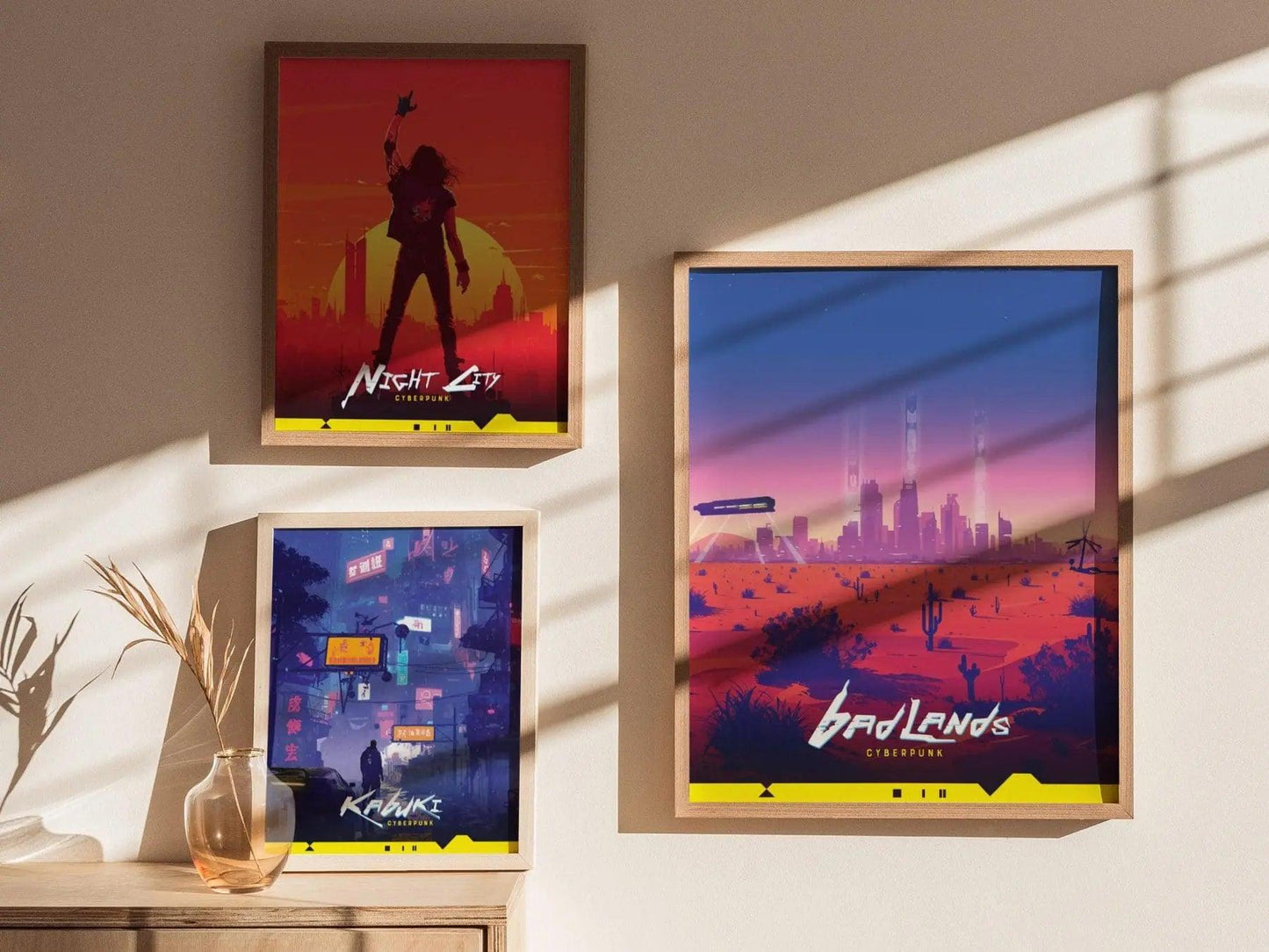 Badlands, Cyberpunk Poster – Vast Desert Landscape with Night City in the Distance, Perfect Decor for Cyberpunk Gamers, Gamer Decor Gift - Swell Scenes