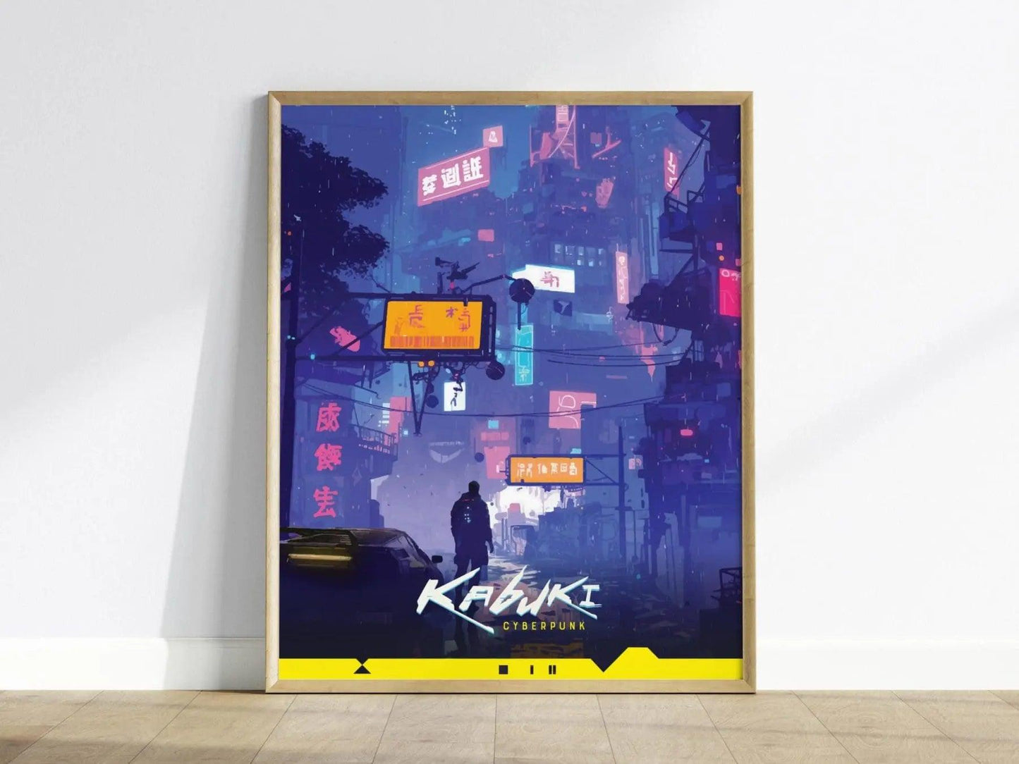Kabuki, Cyberpunk Poster – Vibrant Night City Streets Scene, Perfect Decor for Cyberpunk Gamers, Gamer Decor Gift, Watson Street Art - Swell Scenes