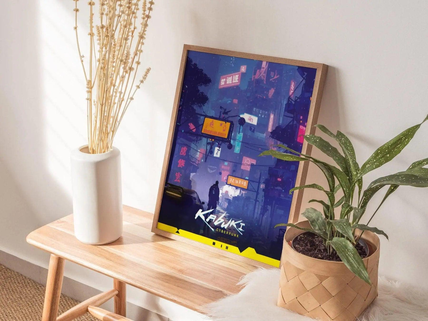 Kabuki, Cyberpunk Poster – Vibrant Night City Streets Scene, Perfect Decor for Cyberpunk Gamers, Gamer Decor Gift, Watson Street Art - Swell Scenes