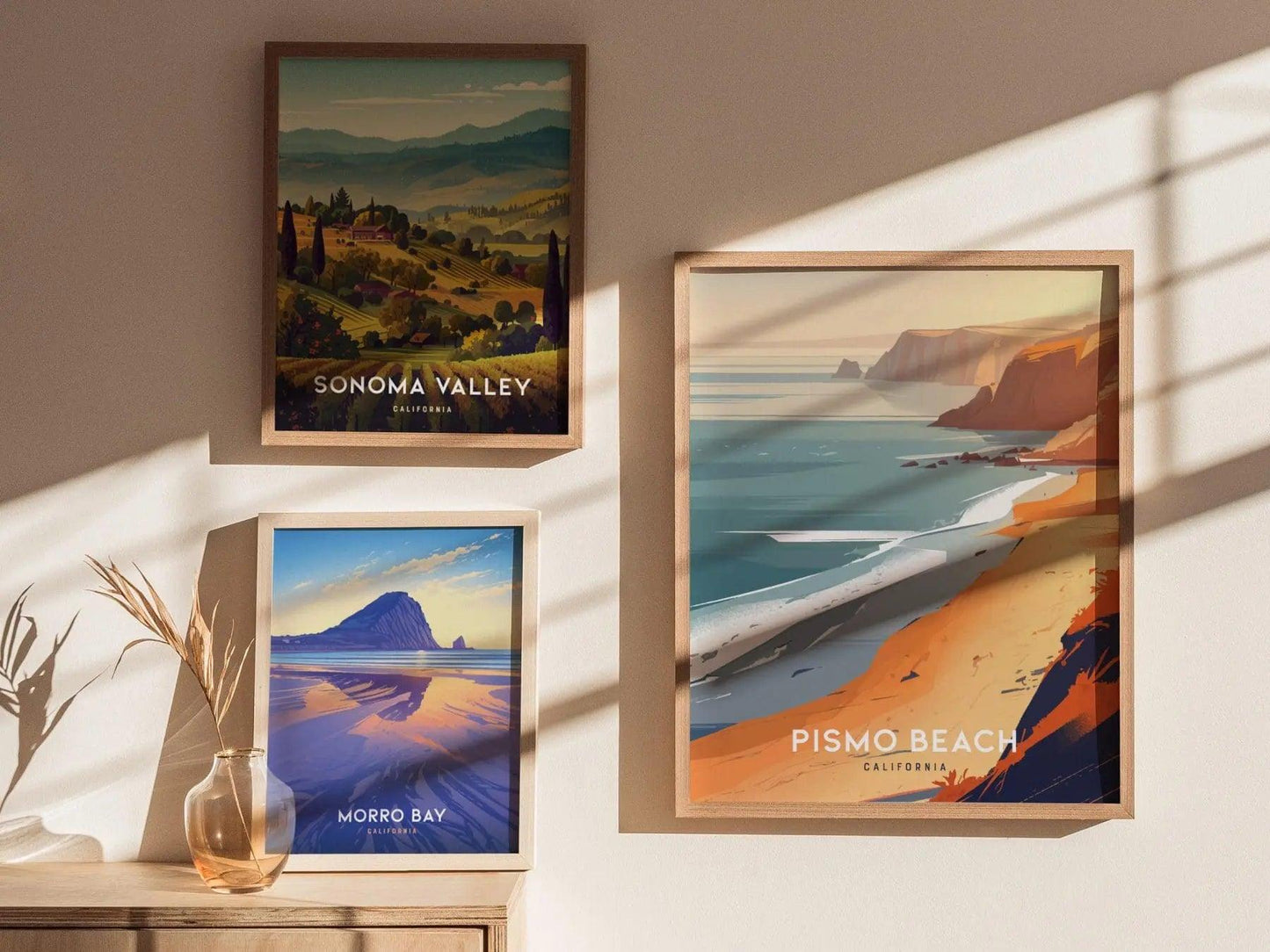 Pismo Beach California Framed Wall Art Poster | Central Coast CA Coastal Decor Print | Sea Cliffs Surf Spot Vacation Artwork - Swell Scenes