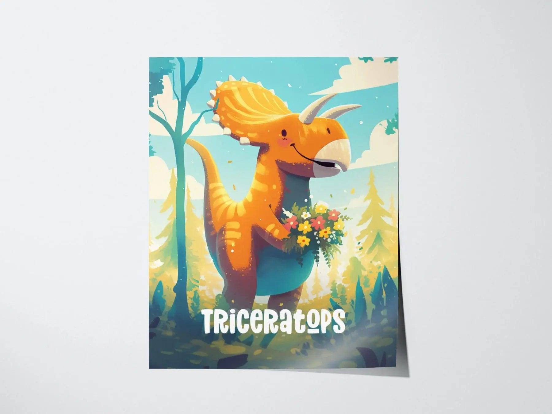 Triceratops Dinosaur Kids Bedroom Framed Wall Art