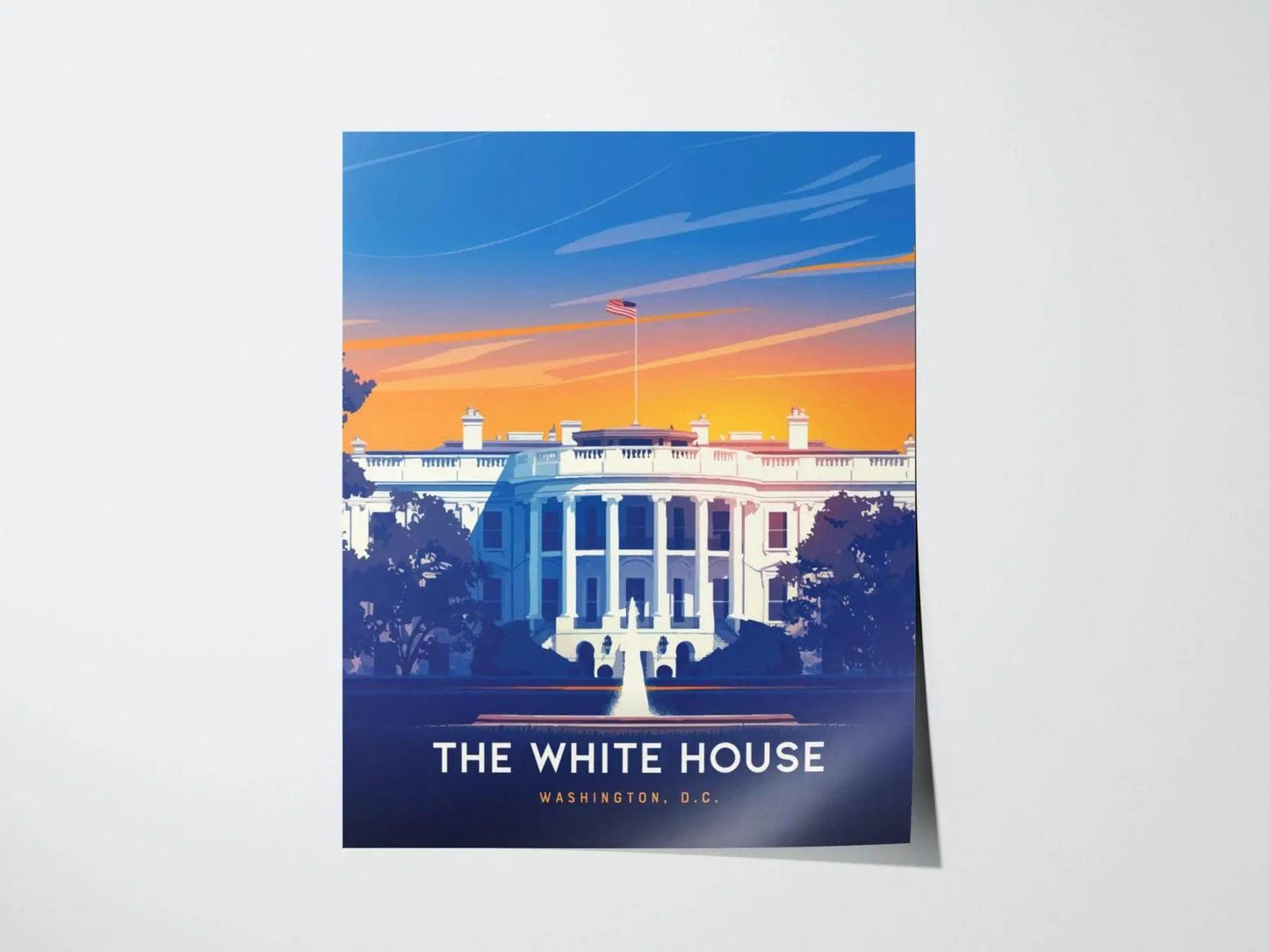 Unframed White House print on premium matte paper with vibrant minimalist Washington DC architecture design
