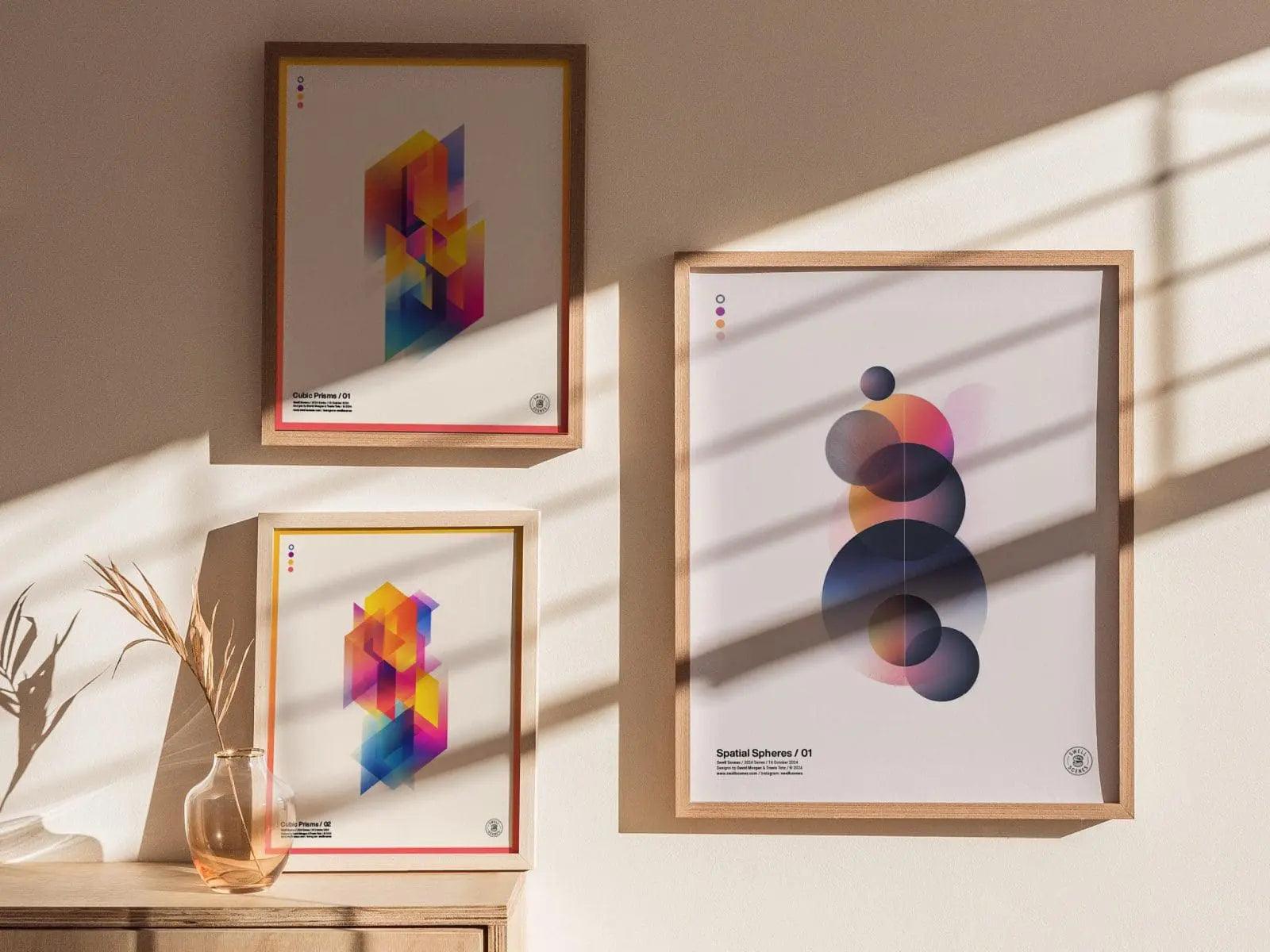 Spatial Spheres / 01 - Modern Minimalist Abstract Style Circular Design Shapes Contemporary Art Framed Poster Series Lofi Designer Gift - Swell Scenes