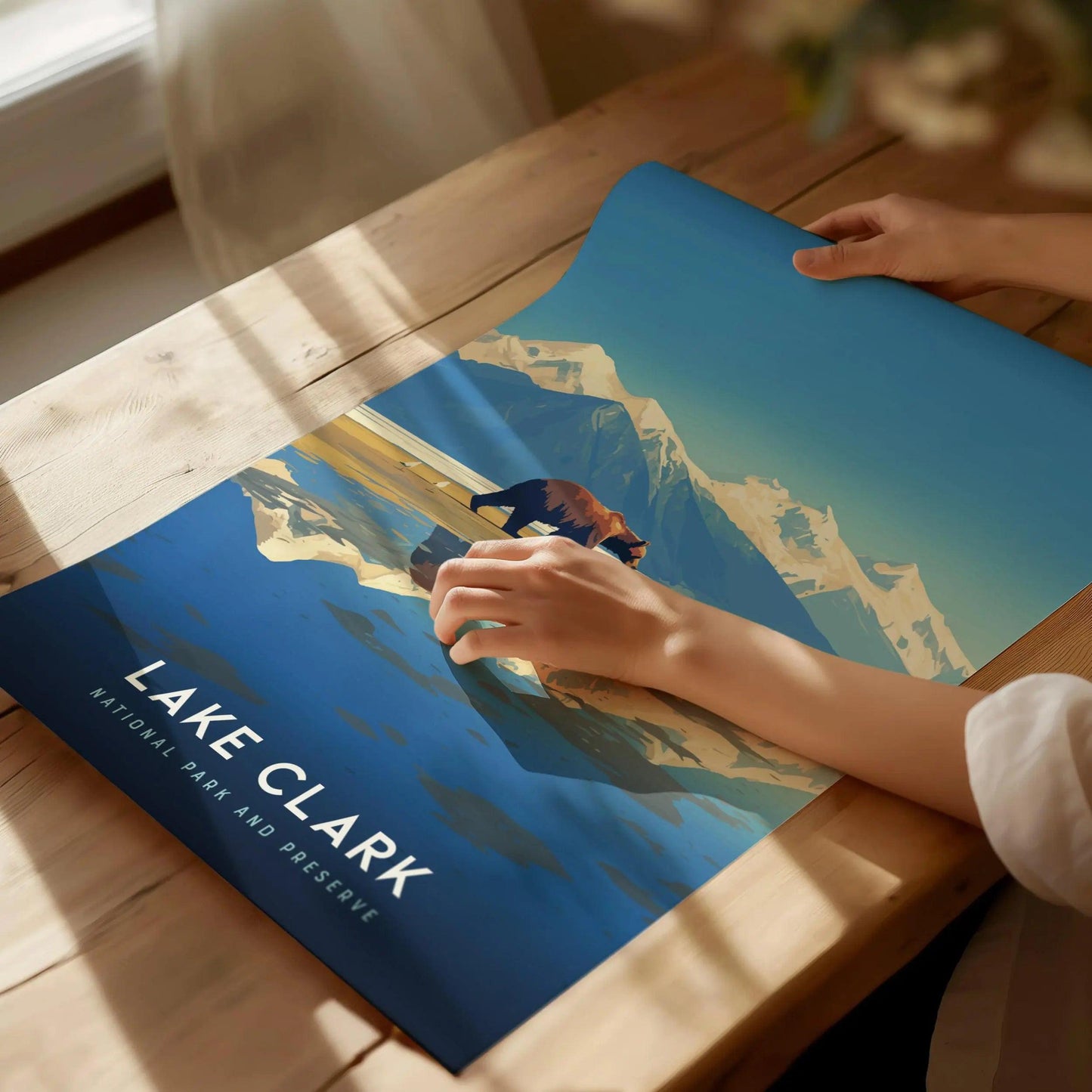Lake Clark National Park and Preserve, Alaska Poster - Majestic Mountain and Bear View, Available Framed/Unframed, Great National Park Gift - Swell Scenes
