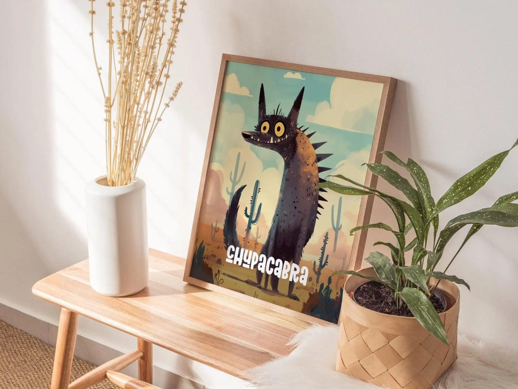 Chupacabra Cute Cryptids Wall Art Series | Fun Kids Room Framed Poster | Toddler Boys Bedroom Child's Nursery Print | Southwest Cryptozoology Myth Lore - Swell Scenes