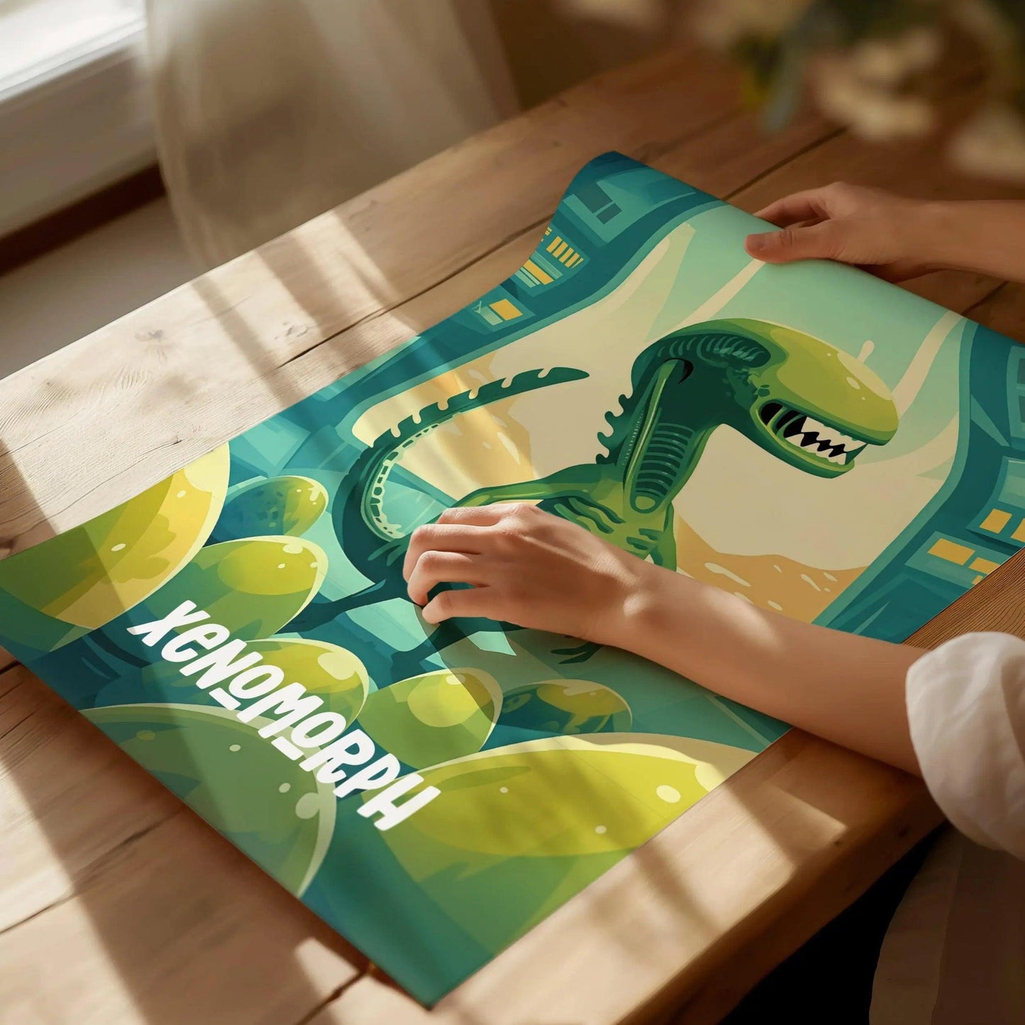 Unframed cute Xenomorph print on premium matte paper with bold colors and kid-friendly alien design