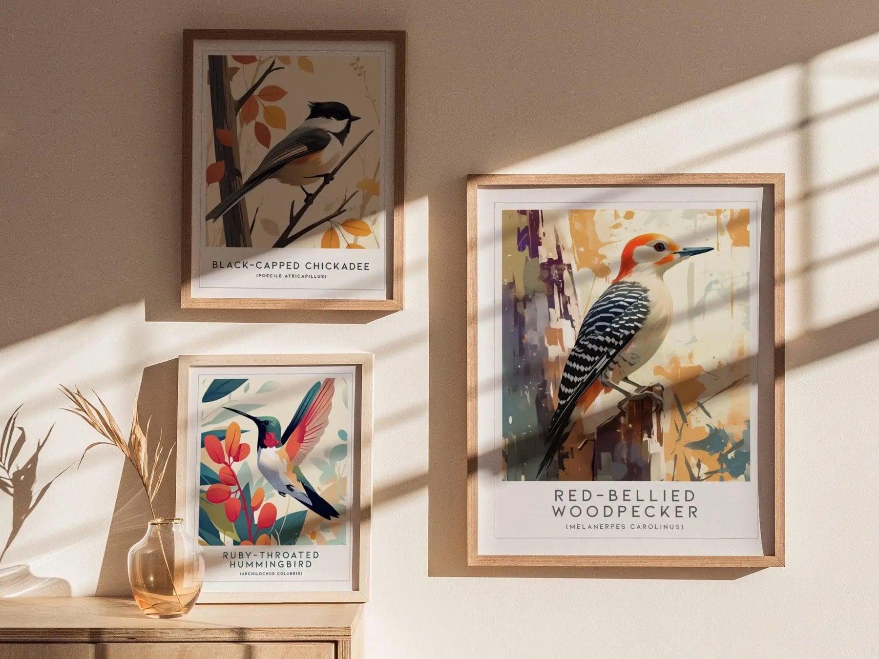 Red-bellied Woodpecker Bird Lover Modern Framed Poster | Cottagecore Audubon Wildlife Wall Art | Rustic Farmhouse Nature Decor Print - Swell Scenes