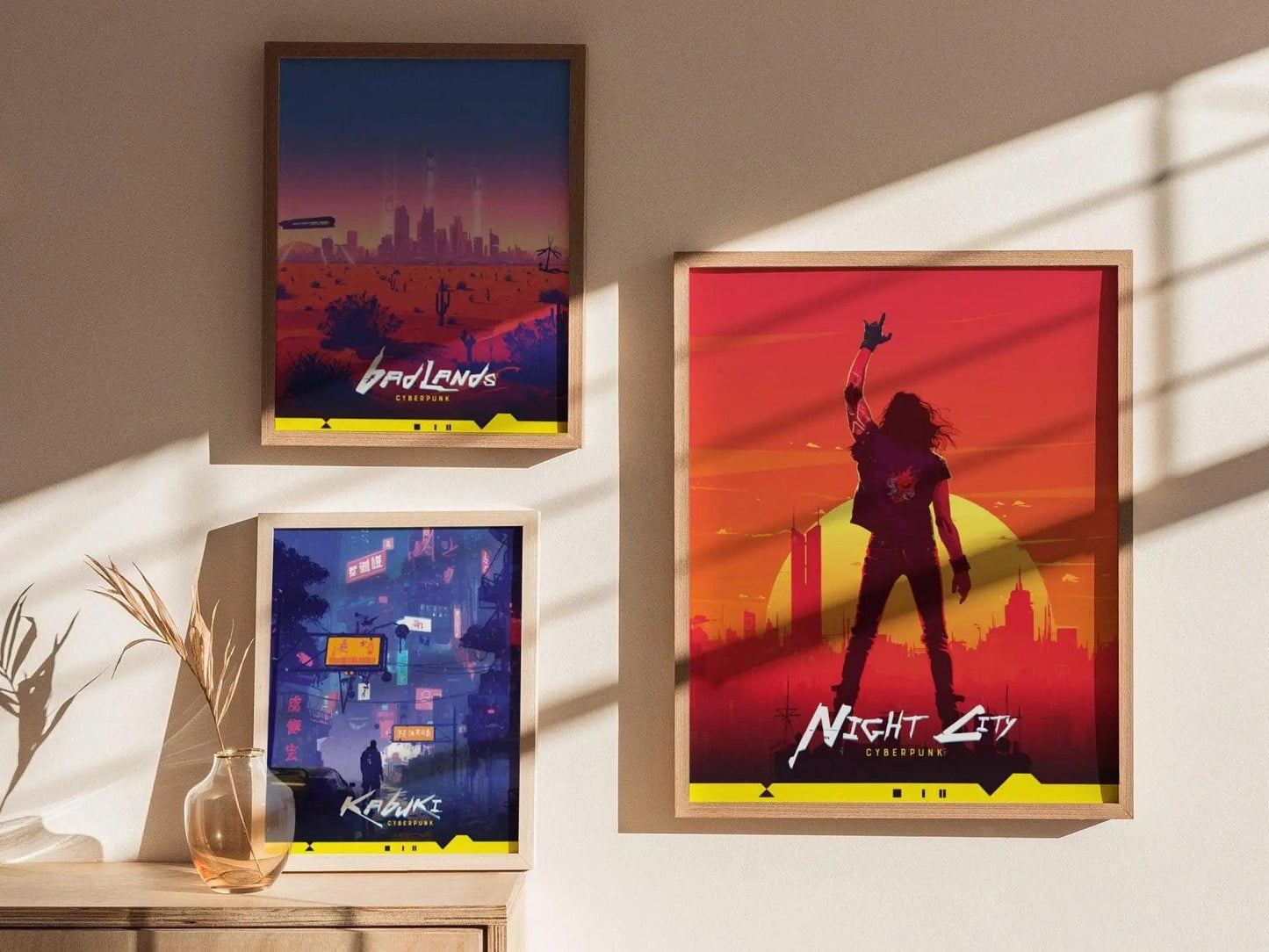 Night City, Cyberpunk Poster – Johnny Silverhand Stands in front of Night City, Futuristic Cityscape Art, Perfect Gift for Cyberpunk Gamers - Swell Scenes